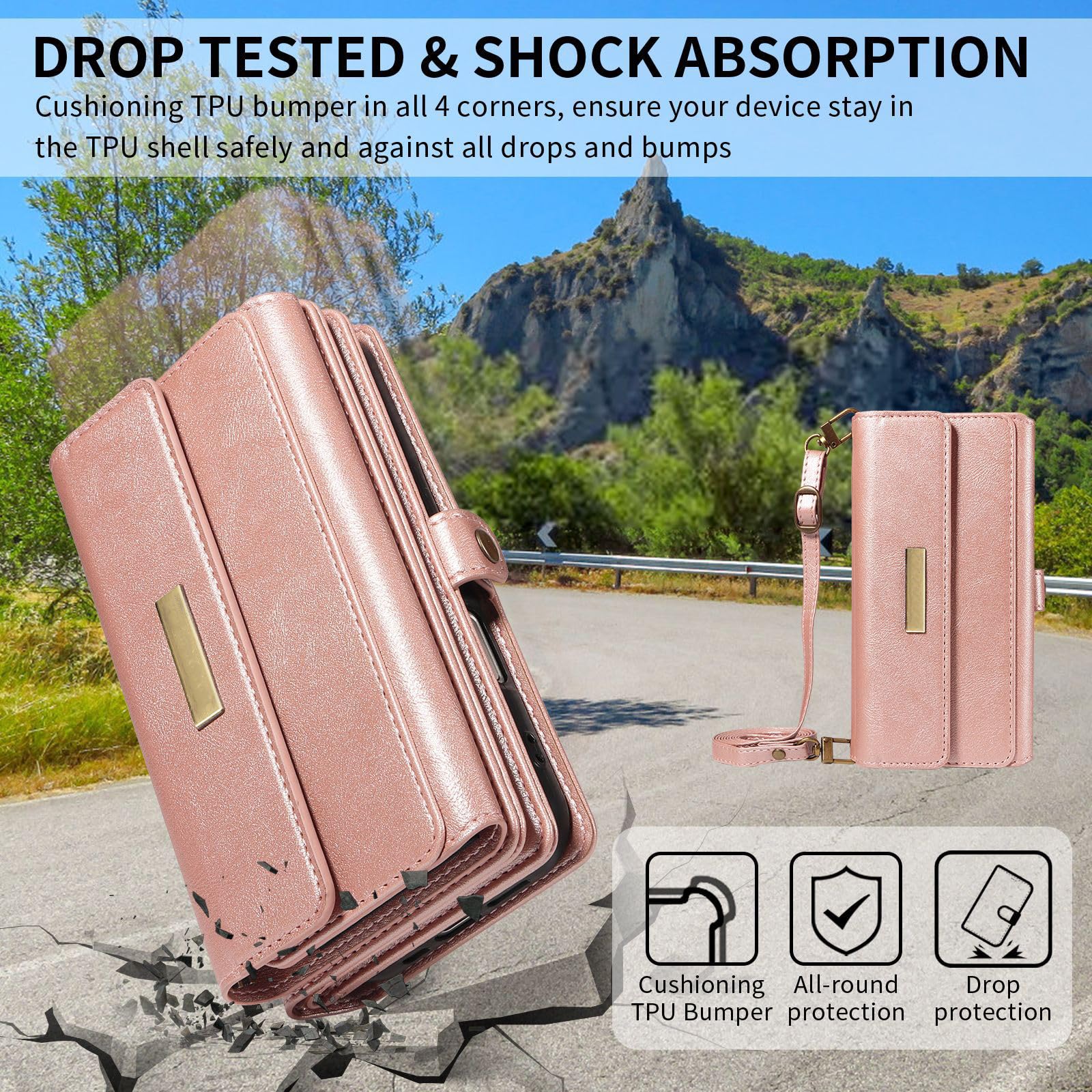 Etui z klapką do iPhone 17 Pro Max/17 Pro/17 Air/17, stylowe skórzane etui crossbody z dużą przestrzenią z przegródkami na karty, podpórka, kolor fioletowy, 17 Air