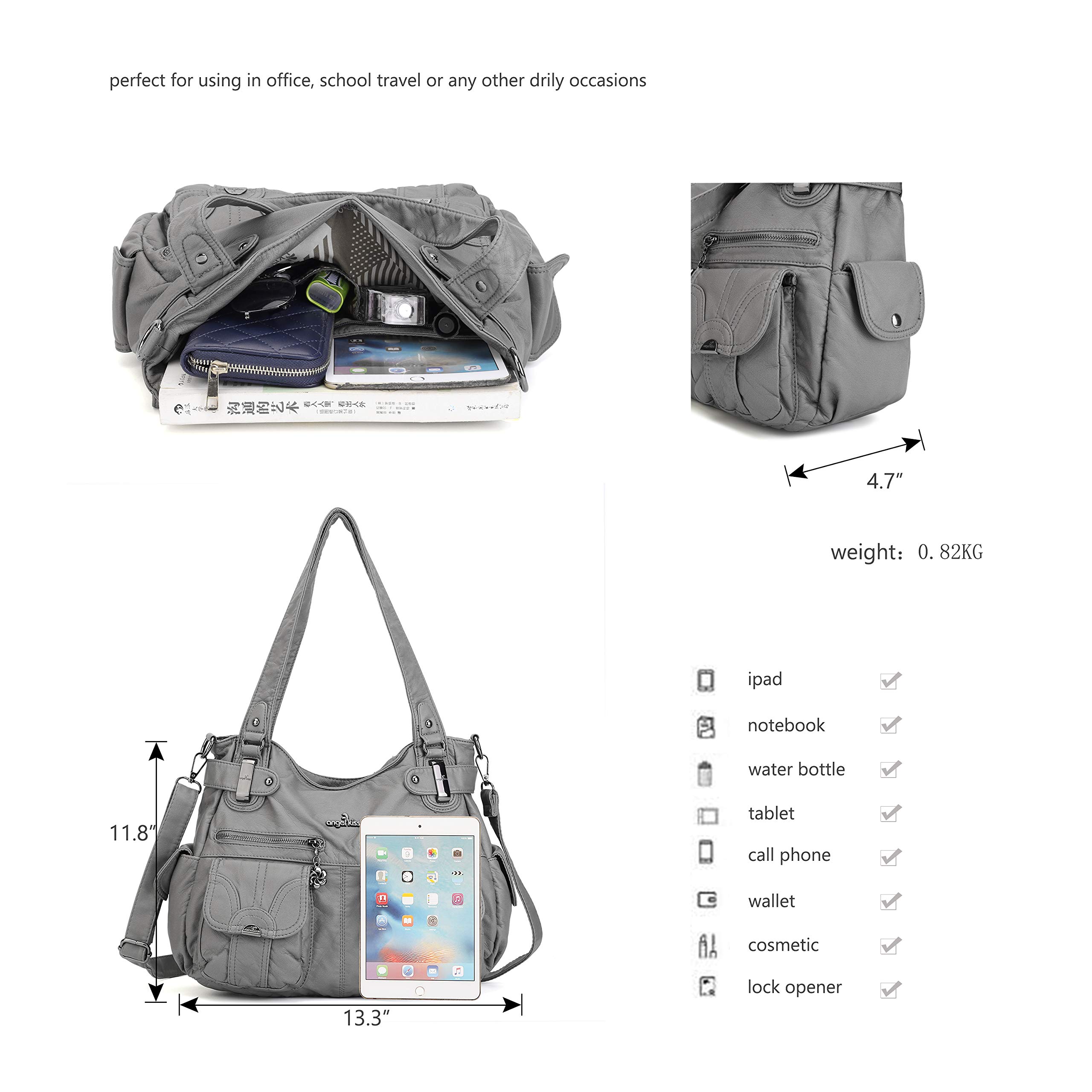 Angel Kiss Cuir Sac à Main Désign/Epaule/Bandoulière/Large Capacité 8 Petites Poches Pour Filles/Femmes