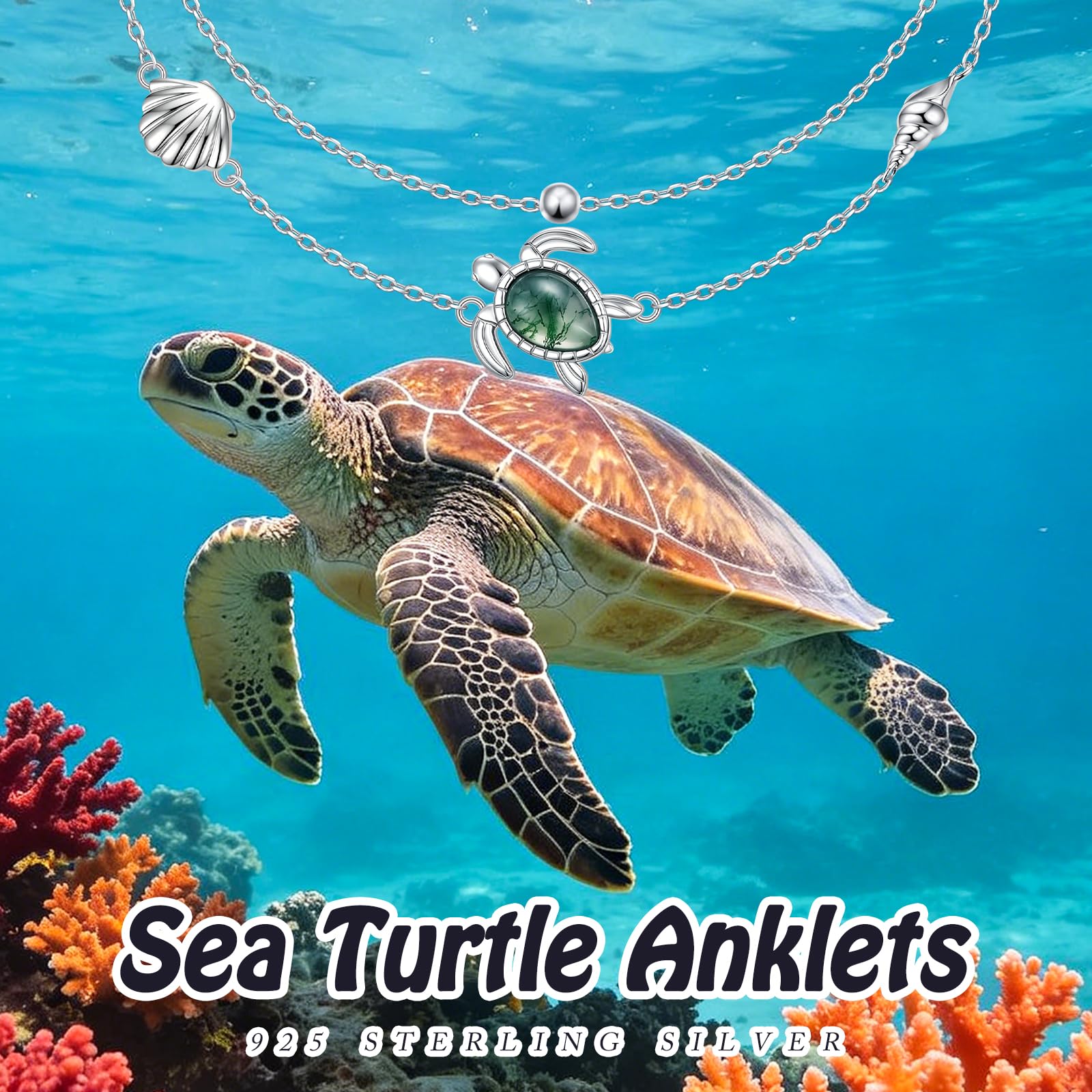 Tobillera de plata de ley S925 con mariposa, ancla, tortuga marina, cruz, girasol, luna, para mujeres y niñas, pulsera de tobillo de doble capa, ajustable, joyería de cadena de pie