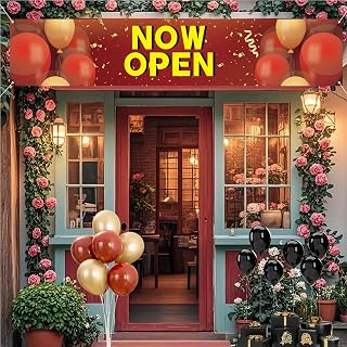Large Grand Opening Banner,New Store Opening Porch Sign Banner,Now Open Signs Advertising Backdrop Decorations for Shop Garden Outdoor Ceremony Business Supplies Restaurant Grocery Cafes Shop-20x98in (Red 2)