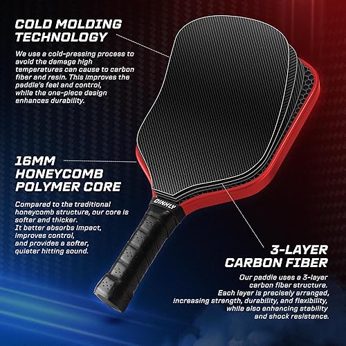 Miniatura 4 de Raw Carbon Pickleball Paddles Set of 24, T700 Carbon Fiber Rackets with 16MM Honeycomb Polymer Core, 4 Balls and 1 Portable Carry Bag, USAPA