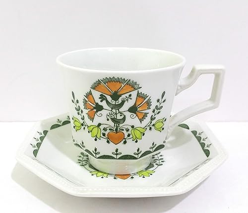 Johnson Brothers Greenfield Stock-On-Trent - Juego de 4 tazas y platillos planos