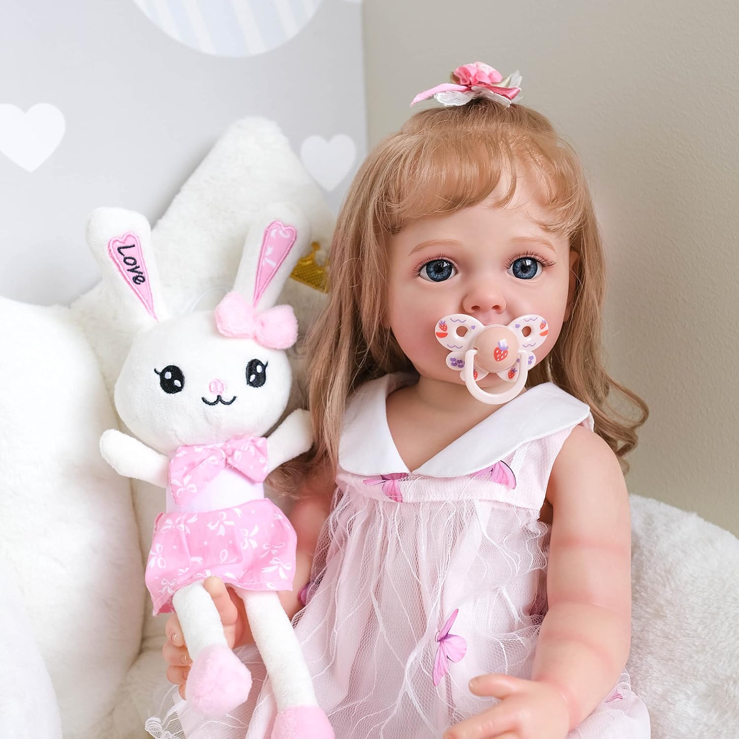 Angelbaby Lifelike 22 inch Silicone Full Body Reborn Baby Girl Doll That Look Real, Realistic Cute Newborn Size Toddler Dolls Weighted Princess with Beautiful Dress Doll Set Toys for Children