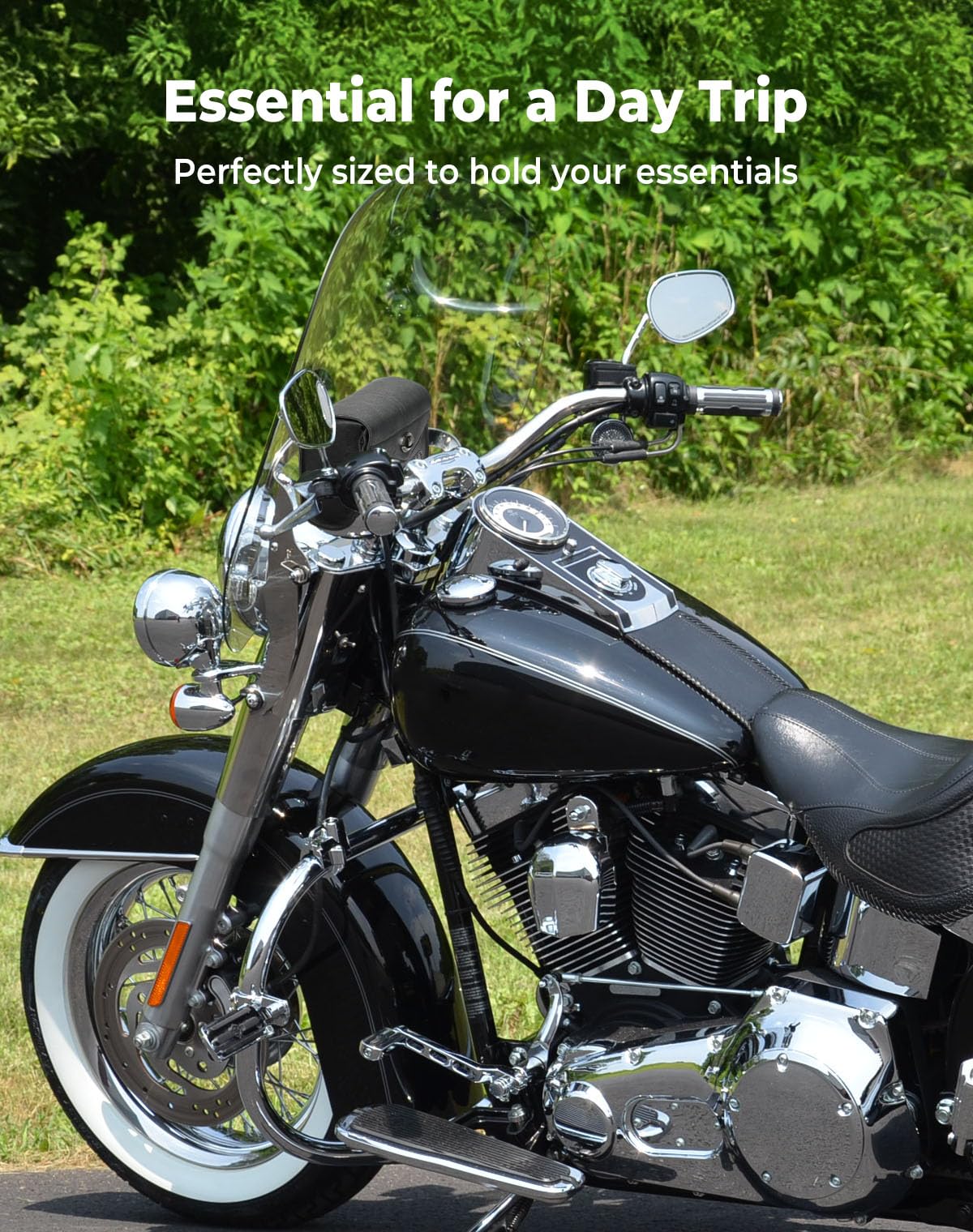 KEMIMOTO Sac à outils en cuir clouté pour pare-brise de moto compatible avec Touring Road King Softail 1995-2024