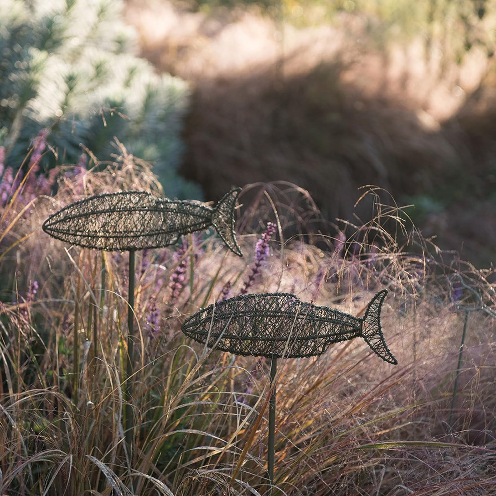 Crocus Green Collection 102Cm Single Wire Fish Ornament On Stake For Garden Decoration Wrought Outdoor