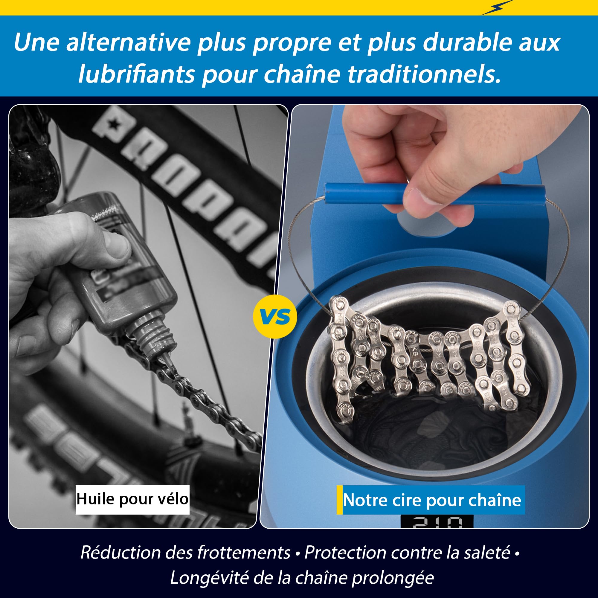 RideFlare Système Fusion Cire Chaîne Vélo – Sans Gâchis, Contrôle Température Précis, Cire Ultra-Glisse pour Transmission Silencieuse & Propre.
