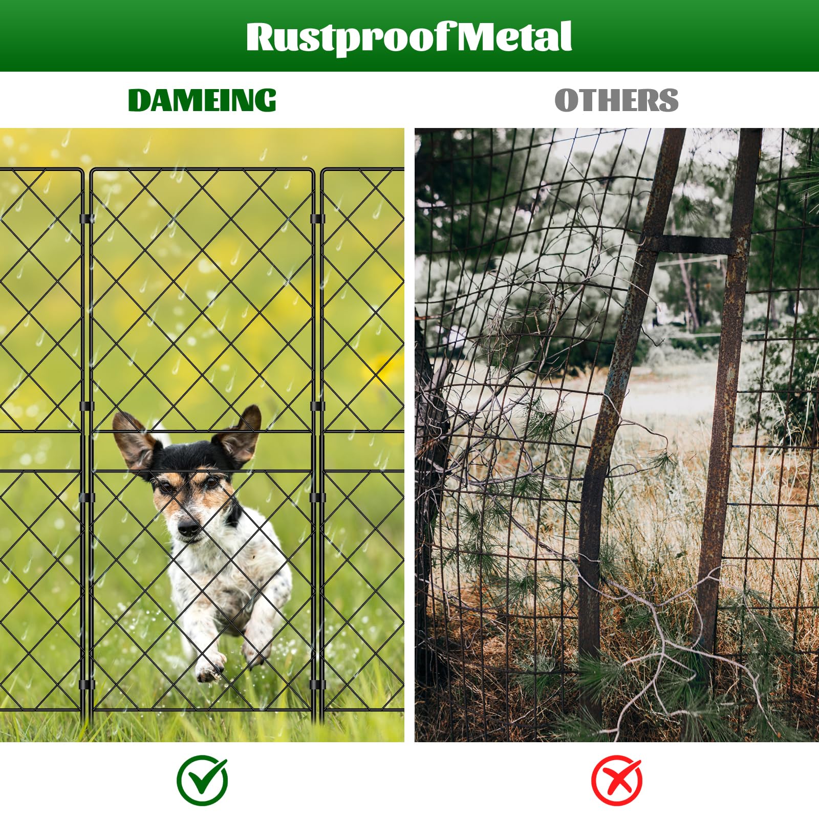 Decorative Garden Fence 10 Panels 37.5in (H) x 10.5ft (L) Border Animal Barrier, Rustproof Metal Wire Landscape Wire Edge Flower Bed Fencing for Patio Yard Outdoor Decor, Square