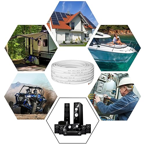 Miniatura 7 de Cable marino de calibre 14 142 dúplex de grado marino, cable eléctrico de cobre estañado de 14 AWG y 70 pies para barcos, automóviles, caravanas,