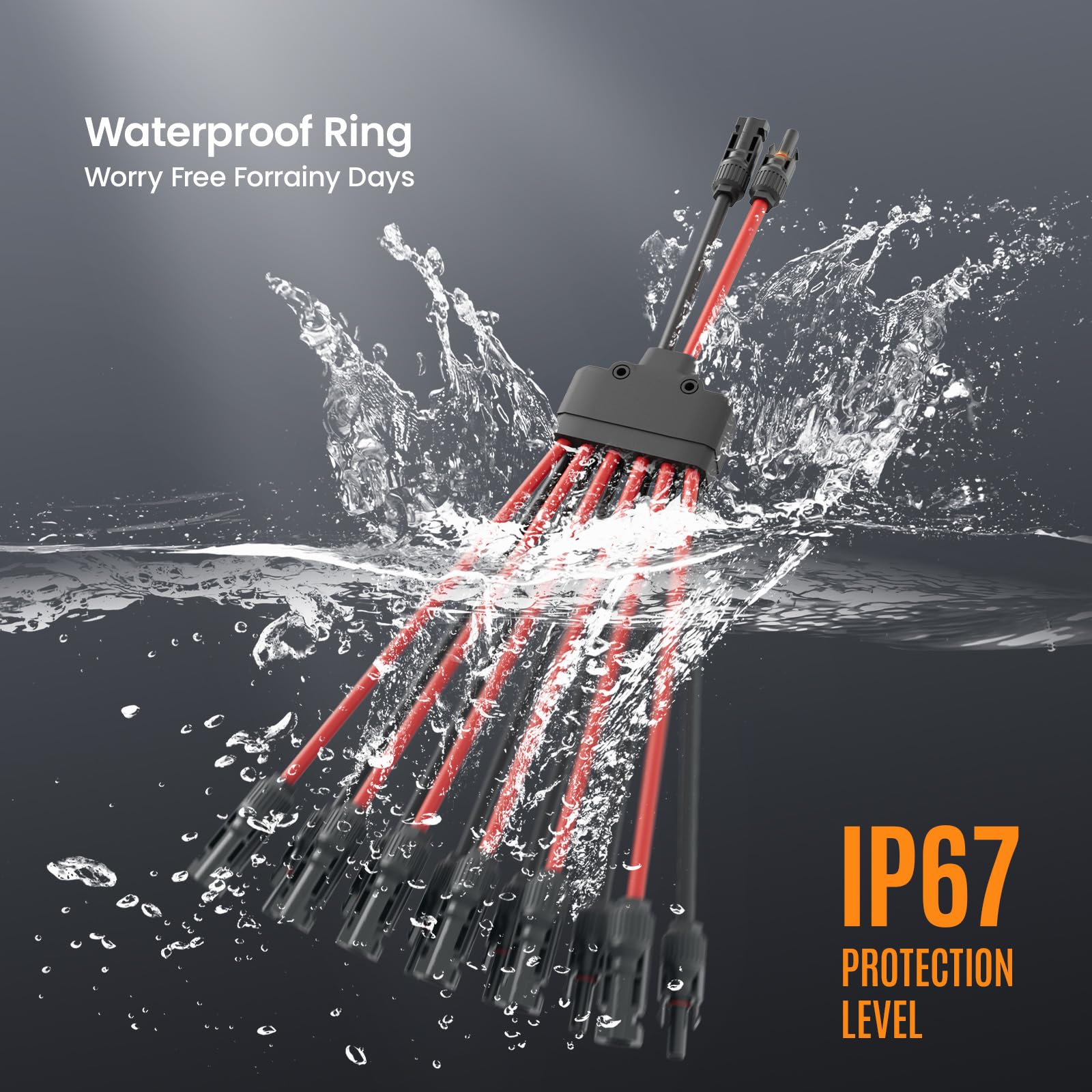 Solarpanel Y Abzweigverbinder 2 bis 12, IP67 Wasserdicht Parallelsplitter Adapter Kit, werkzeugloser Kabelverbinder für PV-Anlage, kompatibel mit 14-10AWG Solardrähten DC1000V 30A