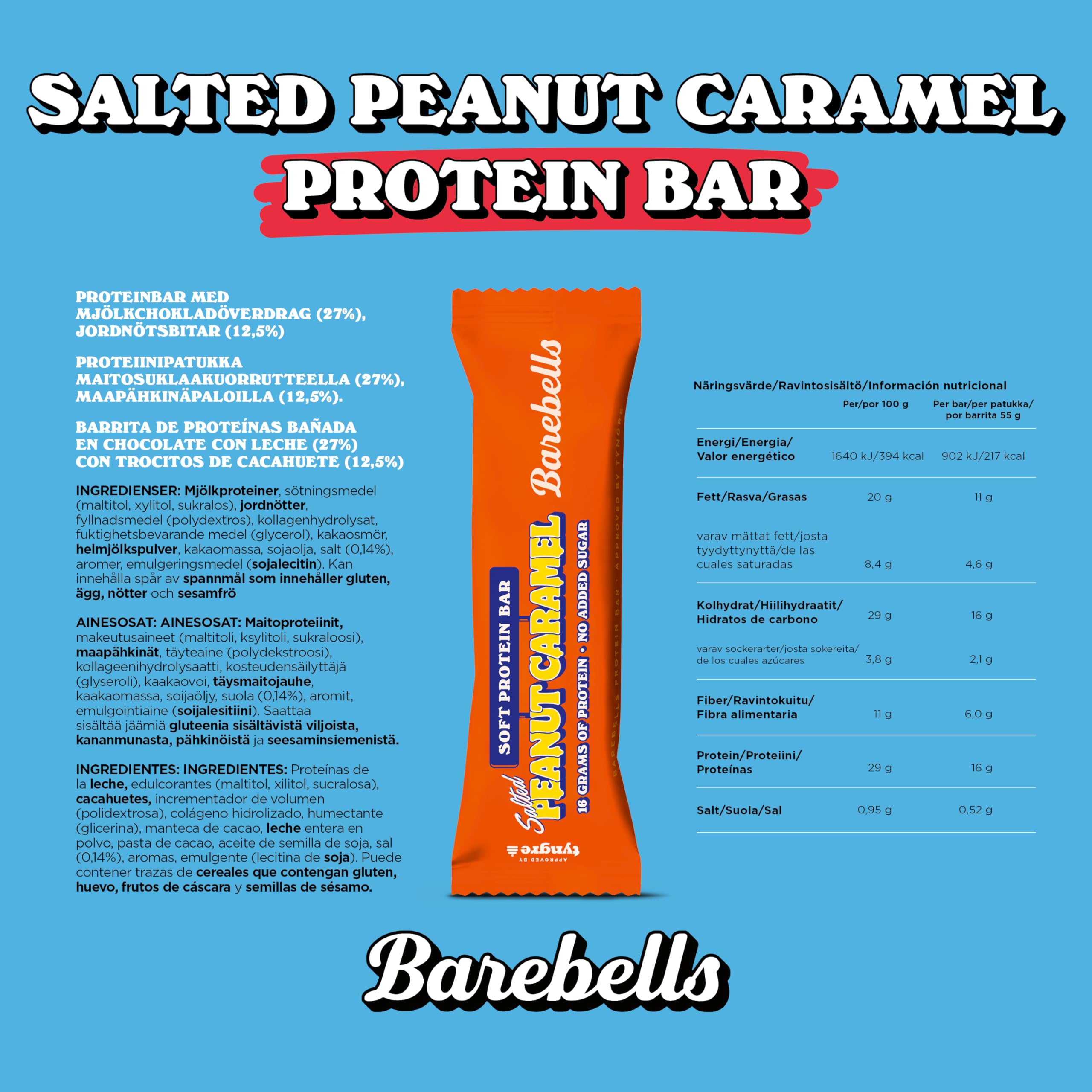 Barbells Soft Protein Bar | batonik proteinowy o niskiej zawartości cukru (Salted Peanut Caramel, 12 x 55 g)