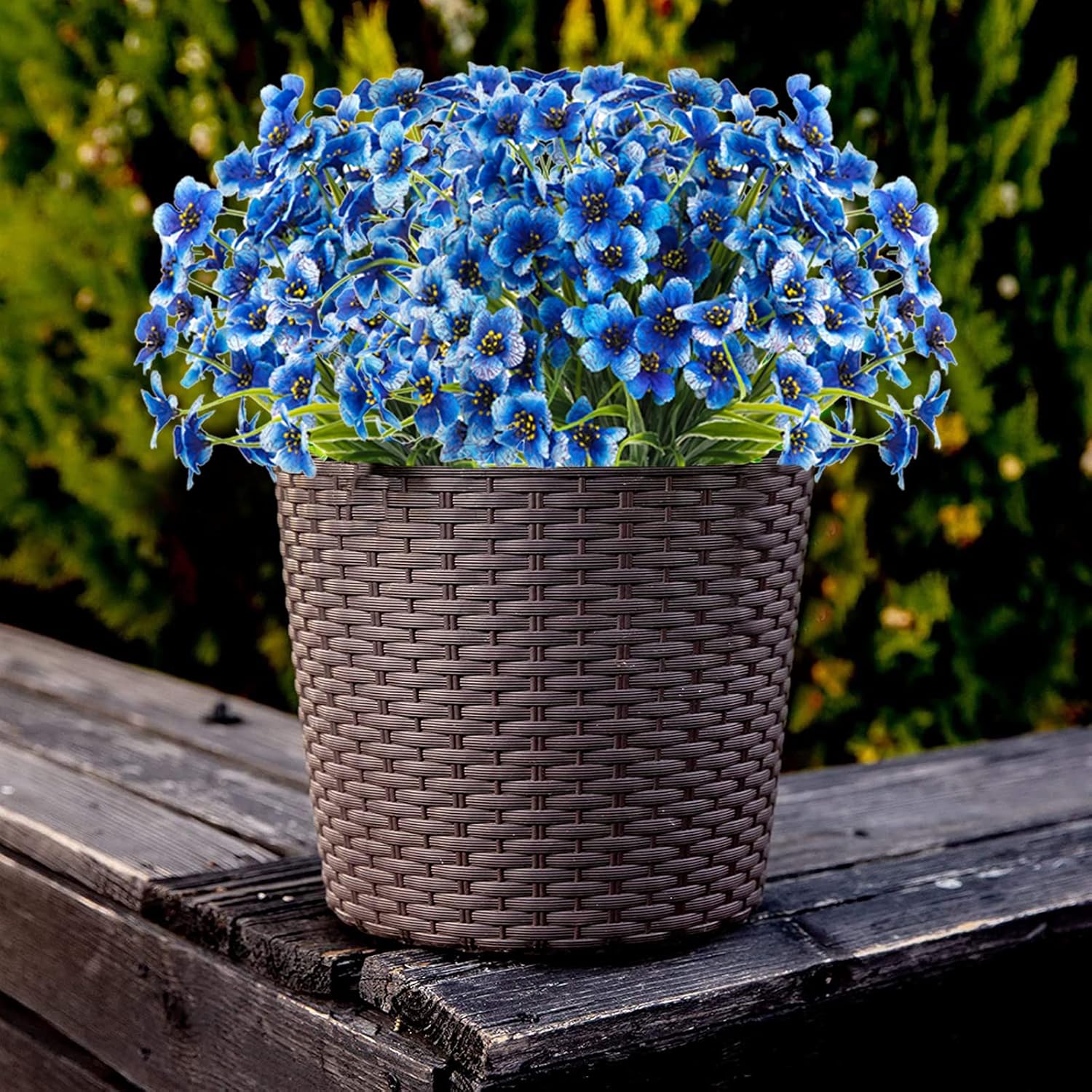 Artificial Outdoor Flowers,8 Bundles Fake Flowers UV Resistant Faux Outdoor Plastic Flower Plants for Outside Indoor Décor(Blue) - Image 6