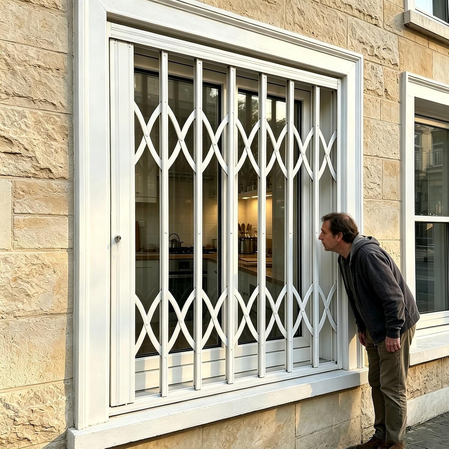 Ausziehbare Fenstersicherung, Push-Pull-Klappbarriere | Breite 100-150cm, Robustes Aluminium, Abschließbar, Für Erdgeschoss, Wohnung, Balkon(115x160CM/45x63in)