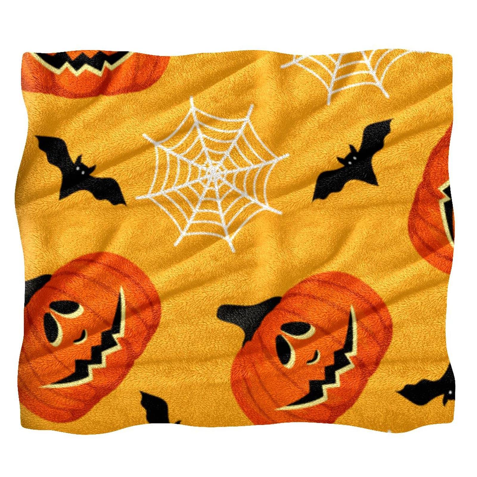 Couvre-lit Halloween dessin animé de citrouille et chauve-souris doux