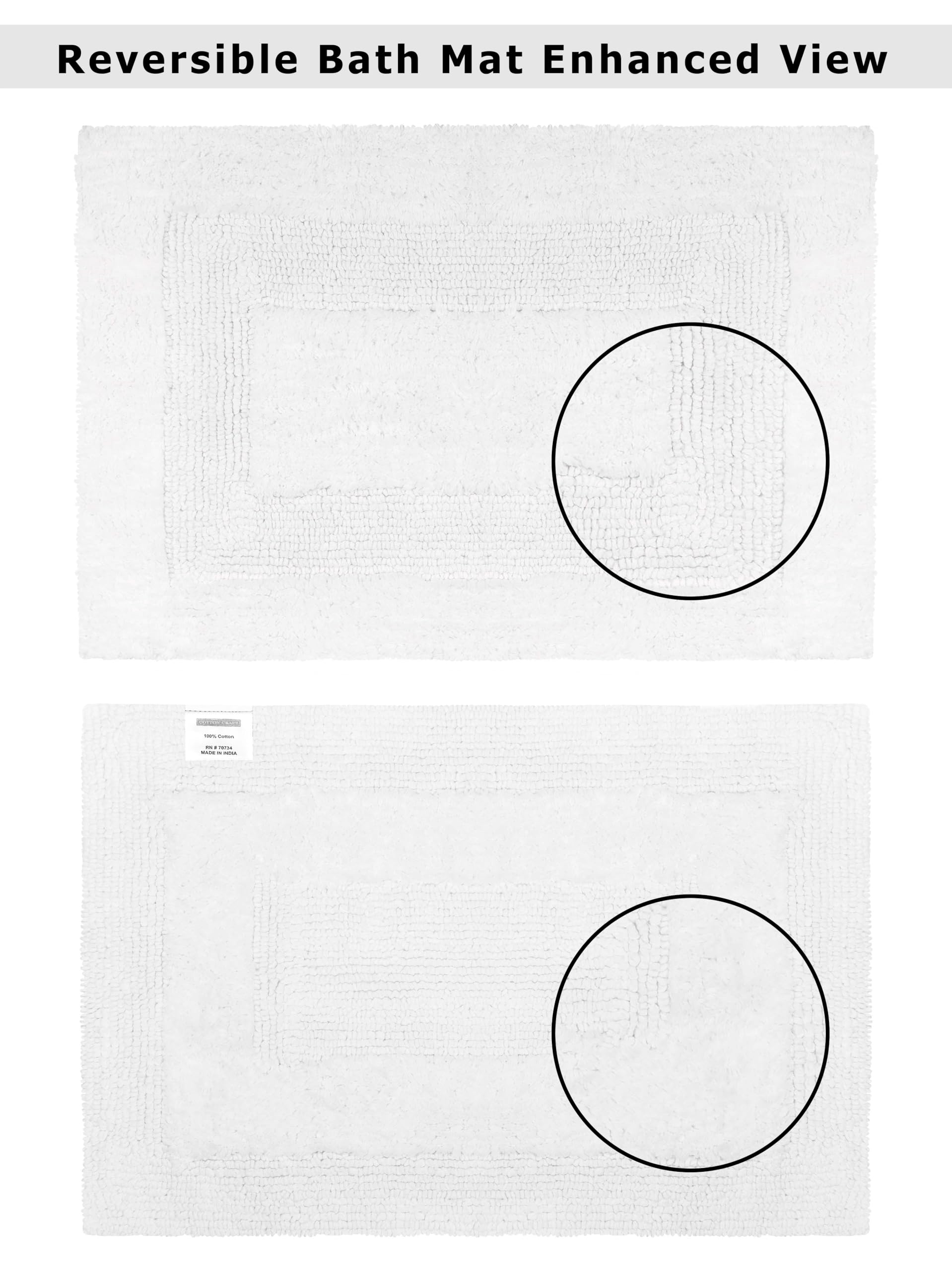 COTTON CRAFT 2 Piece Reversible Step Out Bath Mat Rug Set 17x24 White, 100% Pure Cotton, Super Soft, Plush & Absorbent - Image 4