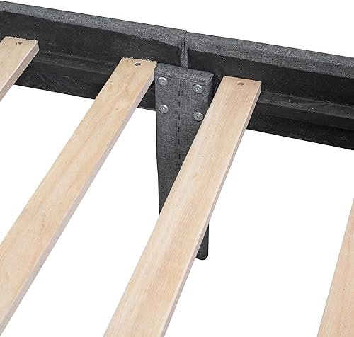 Miniatura 104 de Base de cama LED tapizada tamaño Queen, plataforma flotante de terciopelo con cabecero, MDF moderna y cama de madera contrachapada (beige-081)