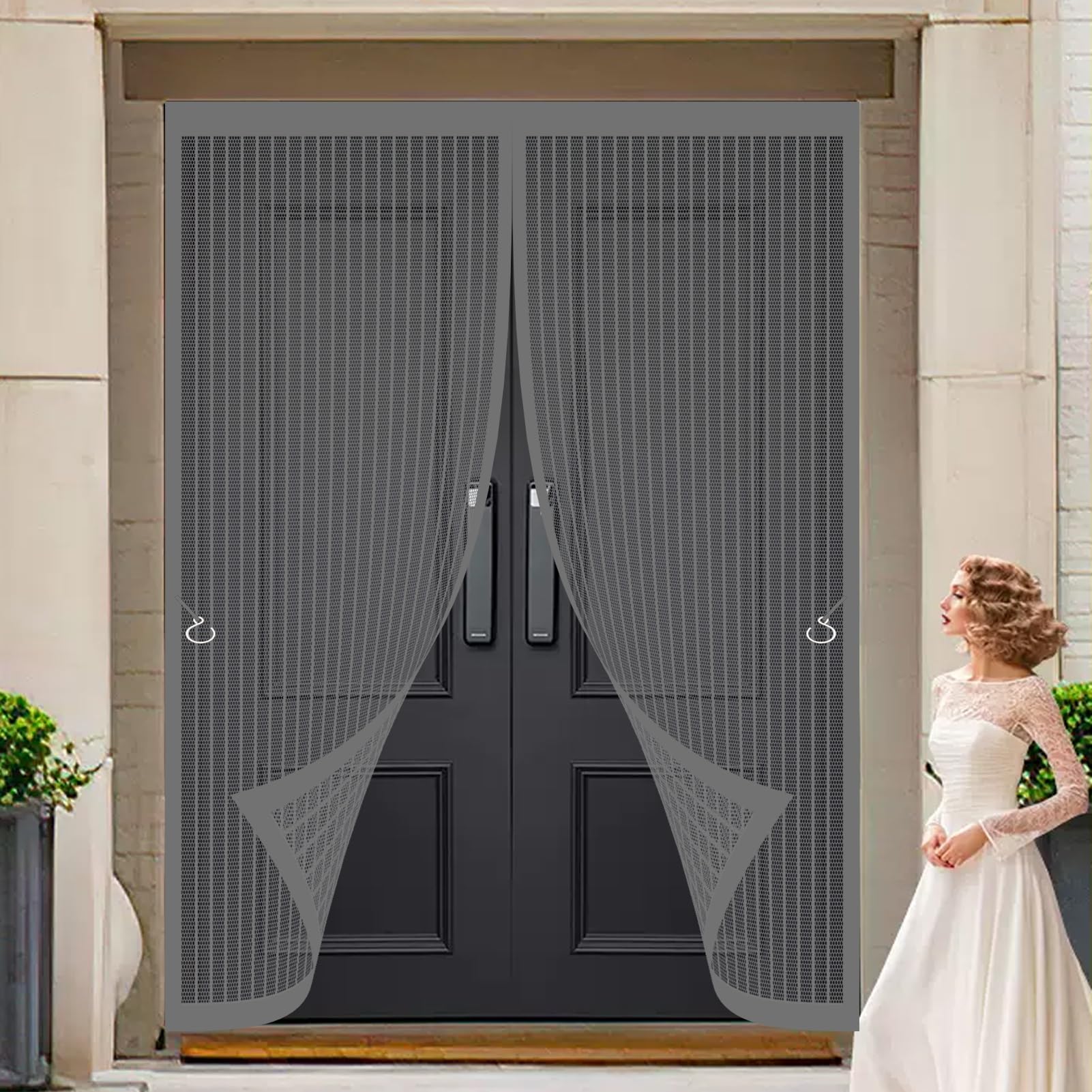 Baiyunfc Grey Magnetic Fly Screens For Doors 126 X 209 Cm Keeping Out Flies & Bug, Keep Fresh Air In Fly Screen Door Hands Free, Automatically Closes Door Curtain For Living Room, Bedroom,