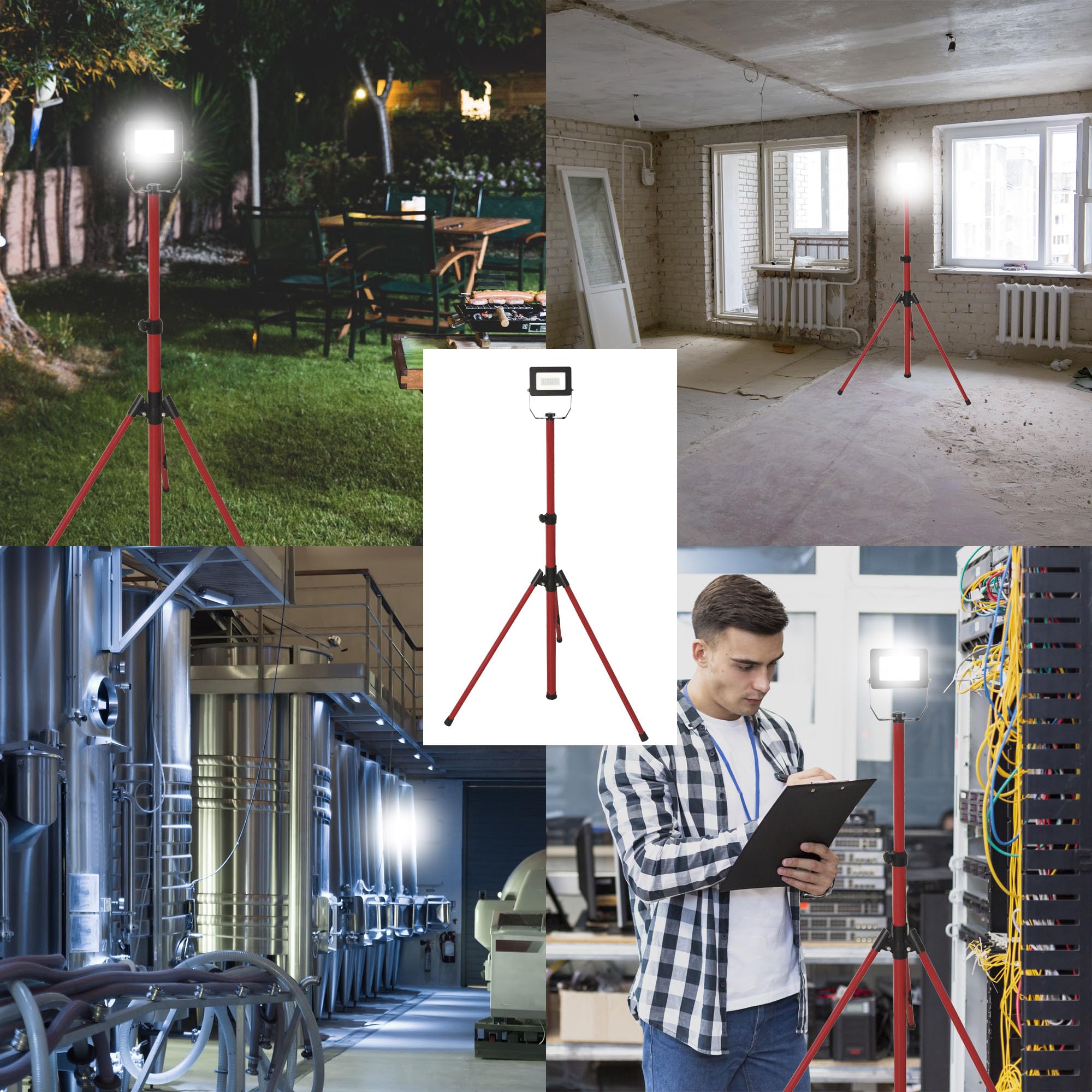 Velamp Projektor punktowy LED na statywu, 1600 lm 20 W, czerwony, kabel 3 m, wodoodporny IP65. Zastosowanie na zewnątrz, praca, imprezy i grill w ogrodzie, metal, 20 W