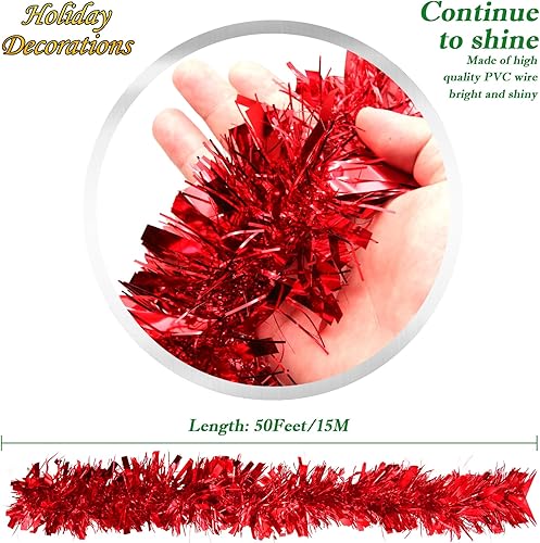 Miniatura 2 de Guirnalda de oropel de Navidad roja de 50 pies  Guirnalda metálica de oropel giratorio para decoración de árbol de Navidad, decoración de árbol de