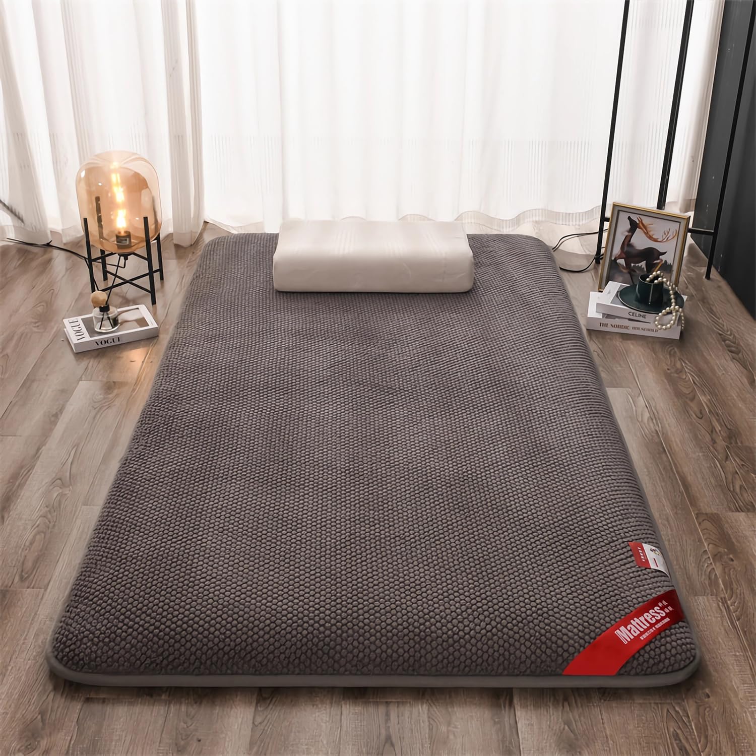 Rollen Sie Oben Futon-Bodenmatratze,Japanische Futonmatratze Für Kinder,Schlafmatratze Für Den Boden,Campingzelt 4cm Dick Isomatte,Tatami-Futonbett Matratzenauflage,Grau,100x200cm 39x79in