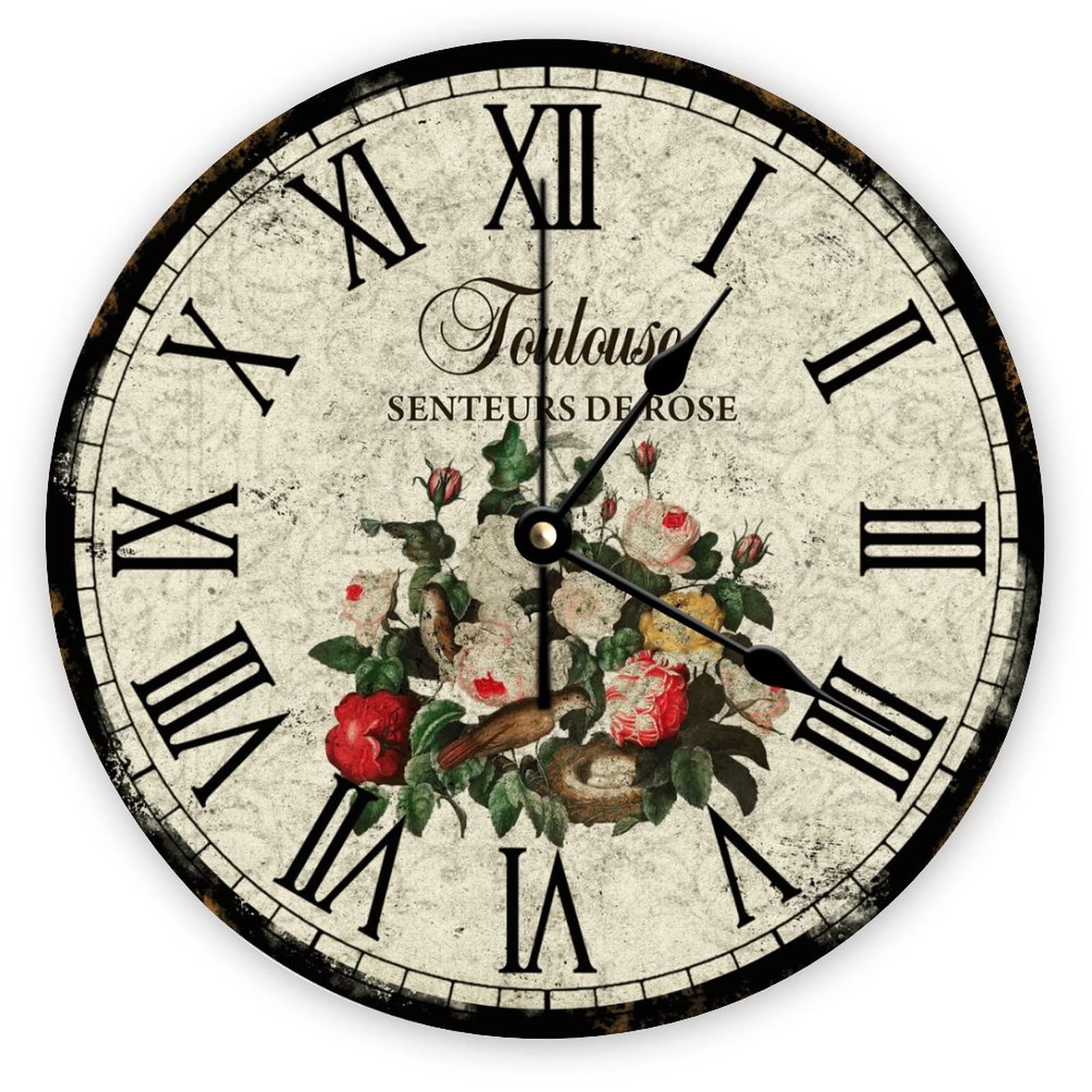 Horloge murale rétro fleurie mécanique silencieuse rose vintage Paris