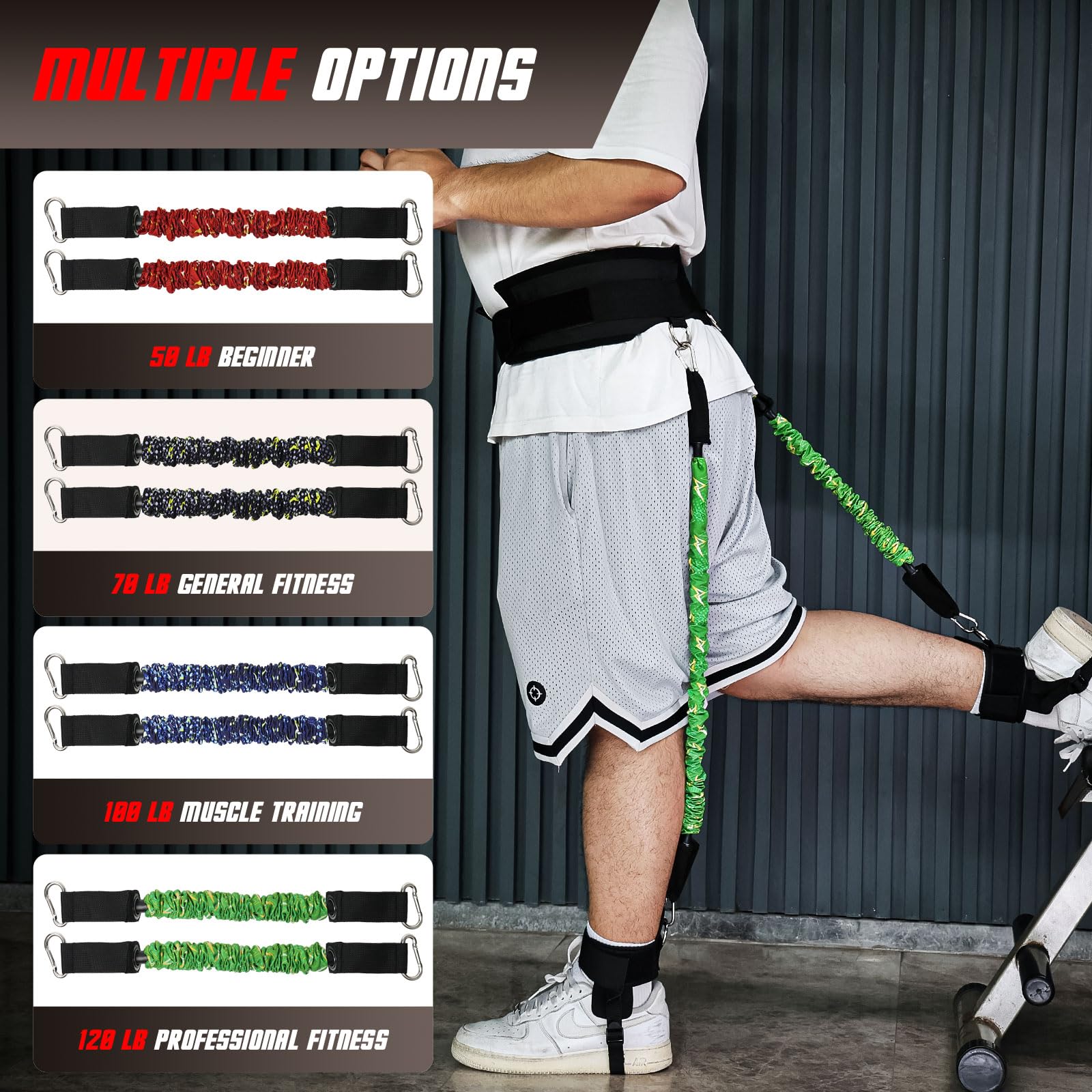 Vertikaler Springtrainer mit verstellbarem Knöchelriemen und Gürtel, horizontales Trainingsgerät, Beinwiderstandsbänder für Basketball, Fußball, Volleyball, Trainingsgeräte