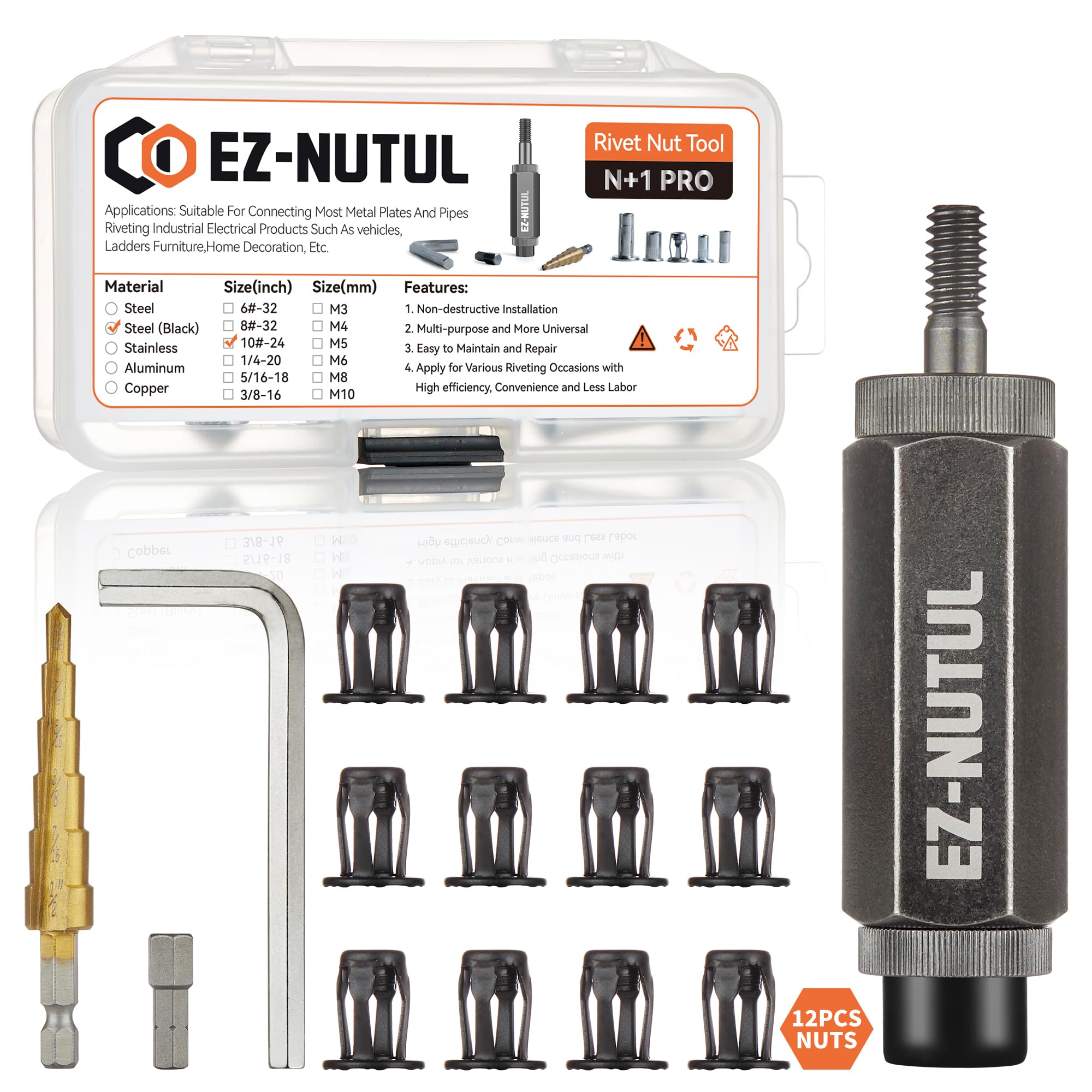 Jack nut Installation Tool Set Hand Thread Insert Jacknuts Assortment Kit for Thin Metal Plastic Polywood Pressboard Hardboard (10-24 (Jack Nut Tool-