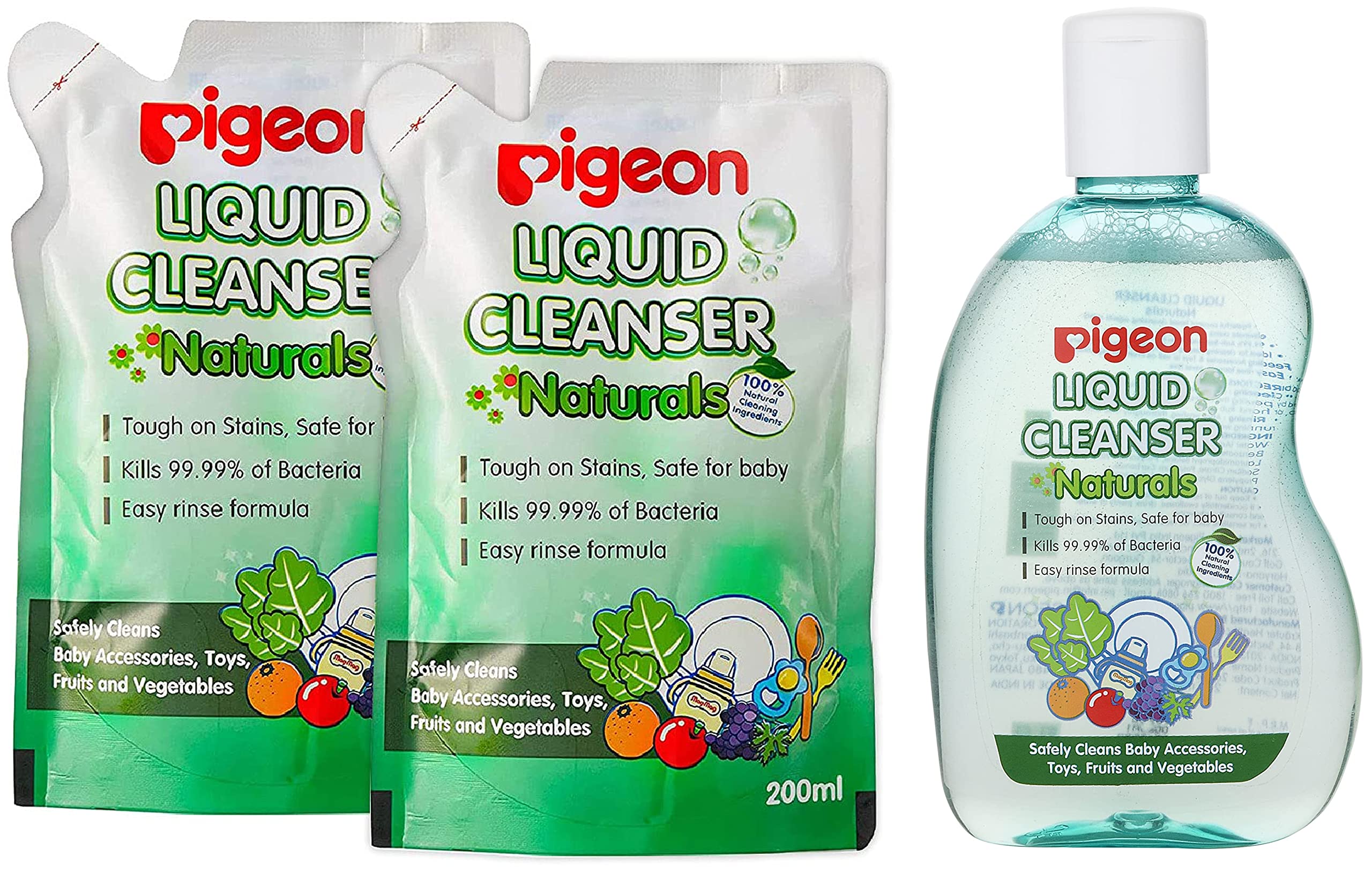 Pigeon Liquid Cleanser Naturals Refill,PH Friendly,200 ml,Pack of 2 & Liquid Cleanser Naturals Bottle,PH Friendly for Baby Feeding Bottle,Bood Bowls,Fruits and Vegetables,200 ml-image-34