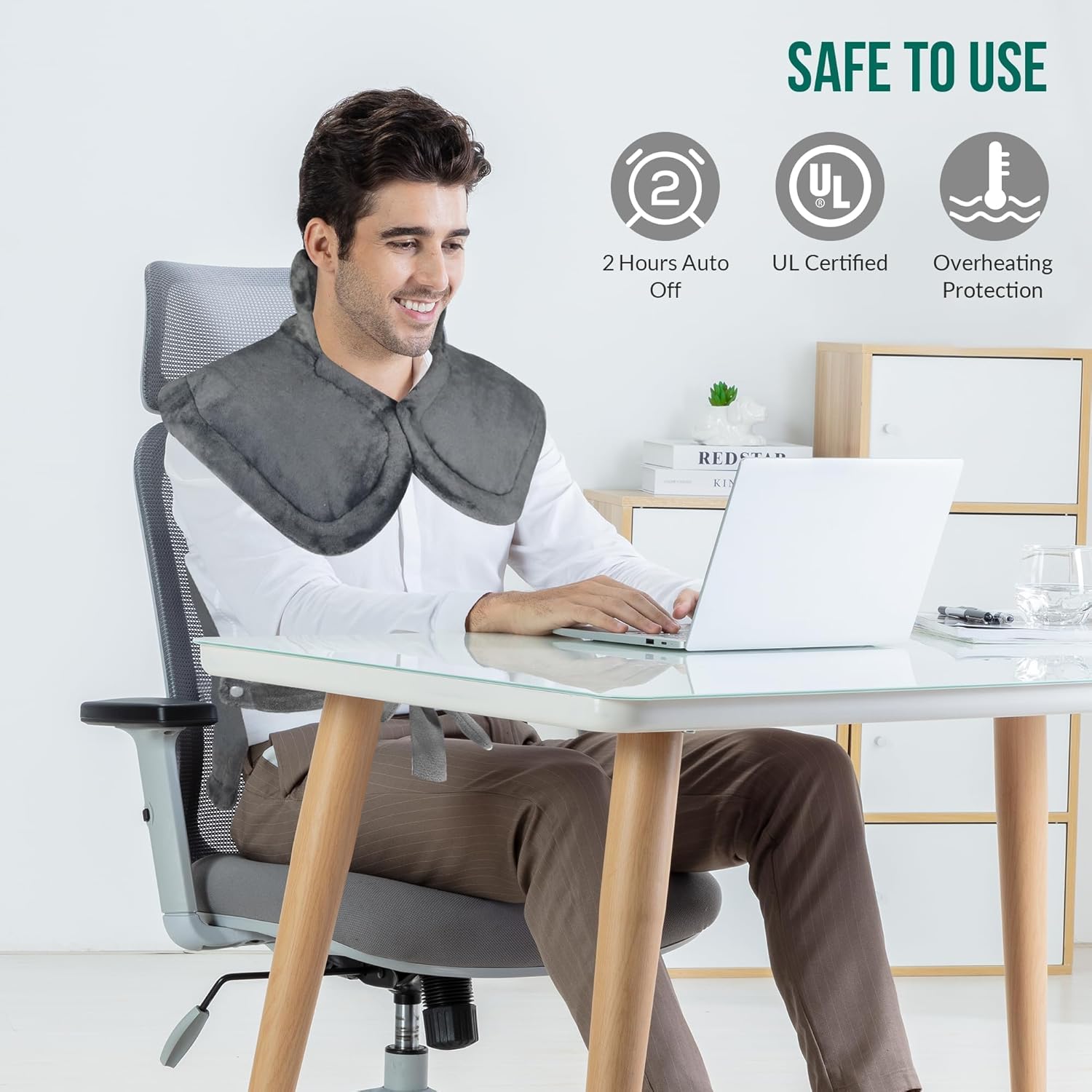 Snailax Heating Pad for Neck and Shoulders and Back, Large Heating Pad for Neck and Shoulders, Electric Heated Wrap, 6 Heat Settings & Auto Shut Off, Washable,Gifts - Image 8