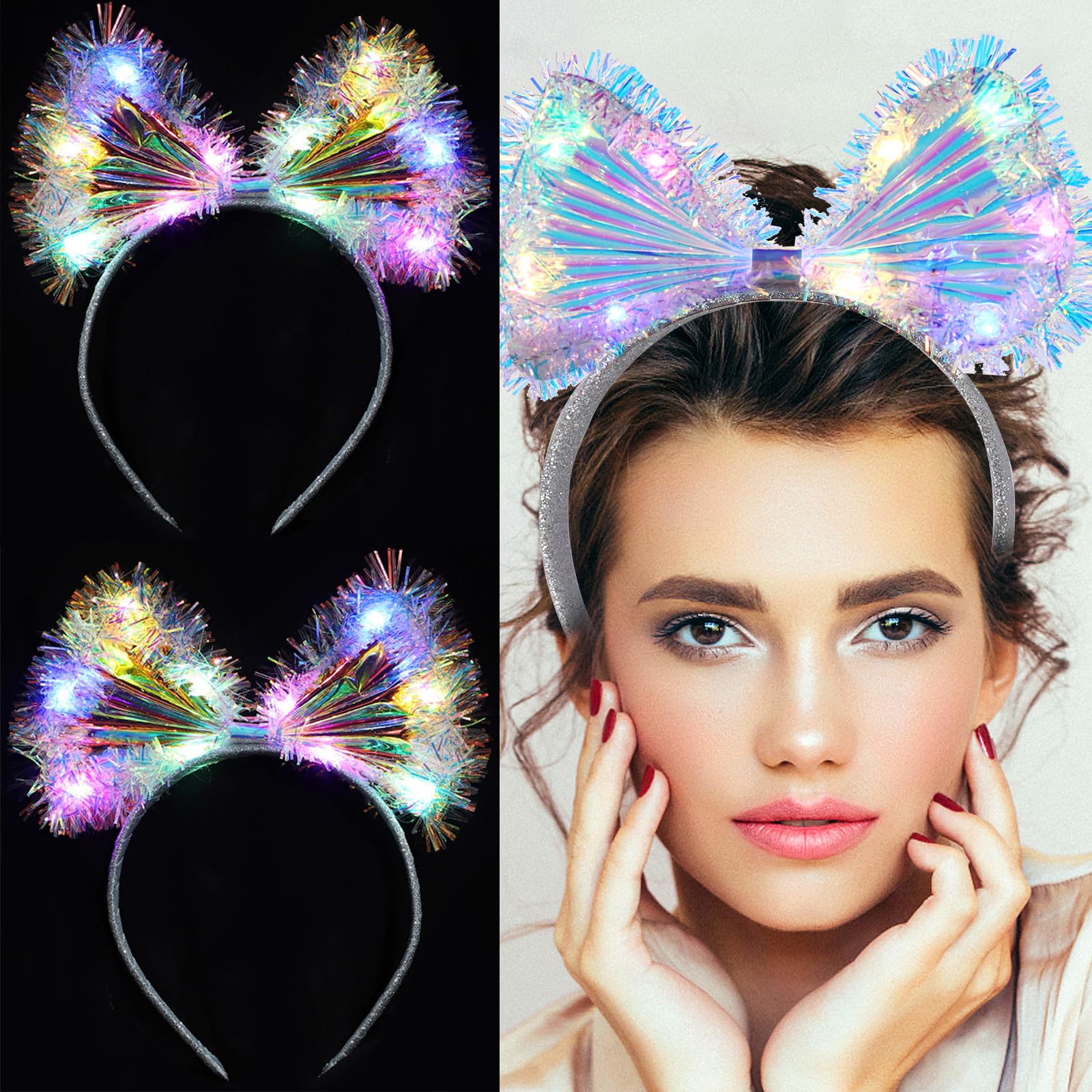 YUNYODA Leuchtendes Stirnband 2 Stück, Frauen LED Headband B