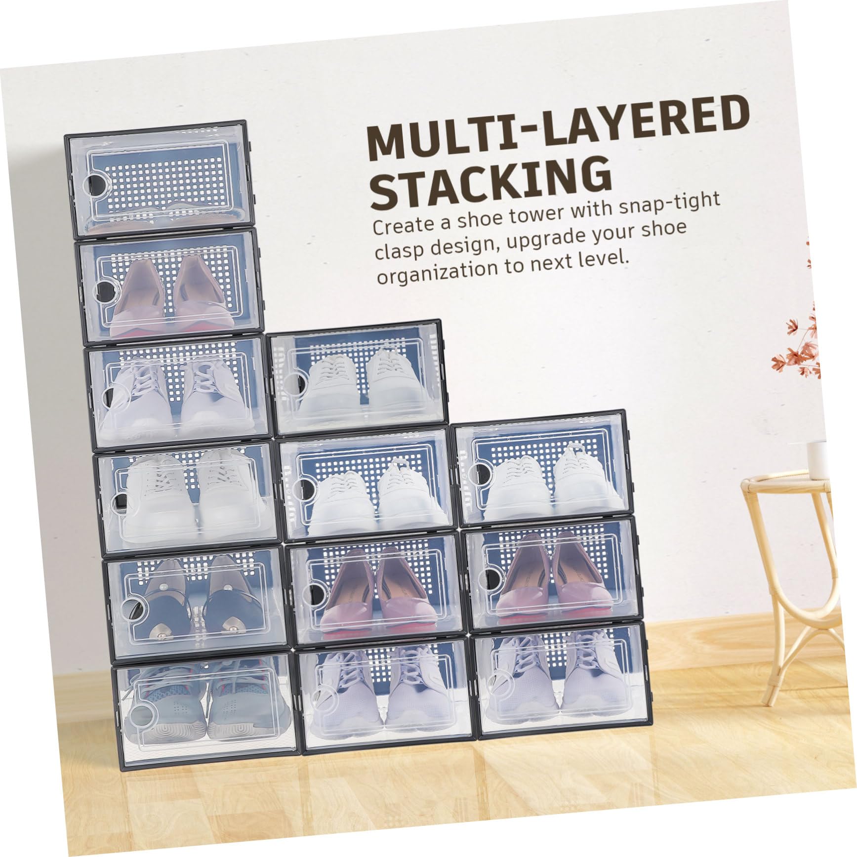 Cabilock 6pezzi Scatole Portascarpe Trasparenti Impilabili Contenitori per Scarpe Multiuso Organizer per Armadi Portascarpe Design Chiaro Protezione da Sporco e Danni