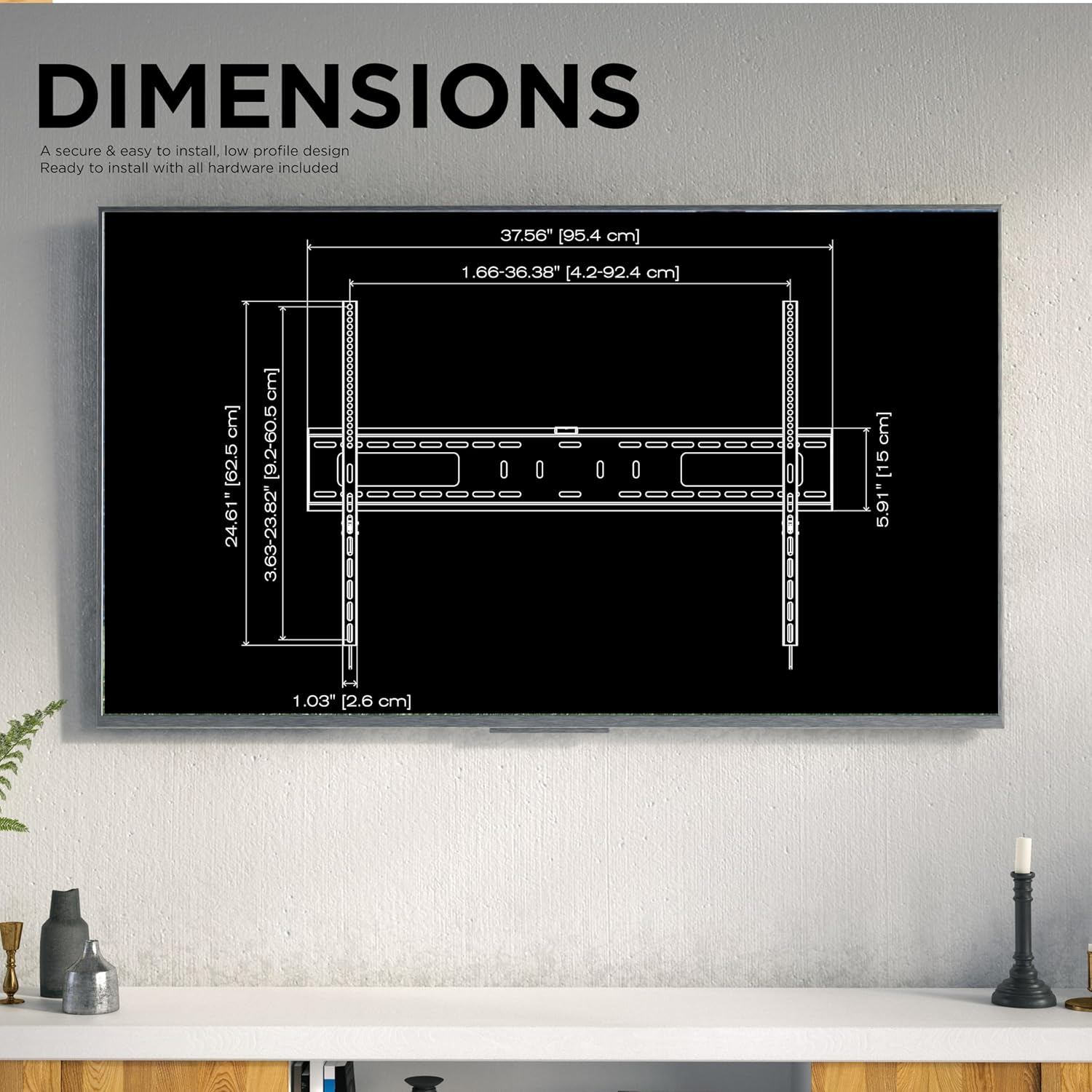 ProMounts Premium Flat/Fixed TV Wall Mount Bracket for 60-110 inch Screens, Supports 165 lbs Post Level Installation Low Profile LED, LCD, Plasma, Curved Display, Space Saving Slim Flat TV Wall Mount