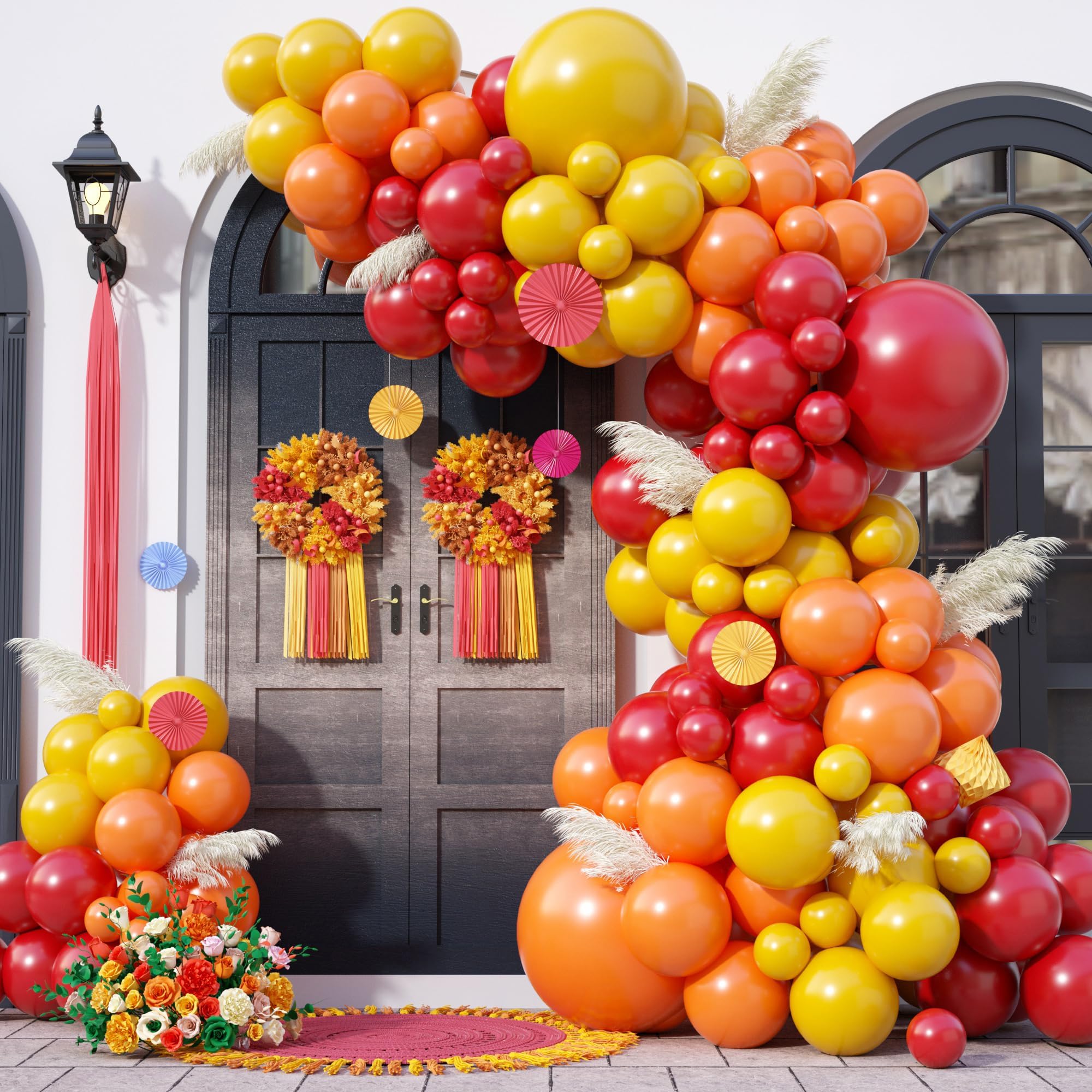 Red Yellow Orange Balloon Garland Arch Kit, Fire-men Fire-fighter Balloons Arch, Red Yellow Orange Latex Party Balloons for Fire Theme Birthday