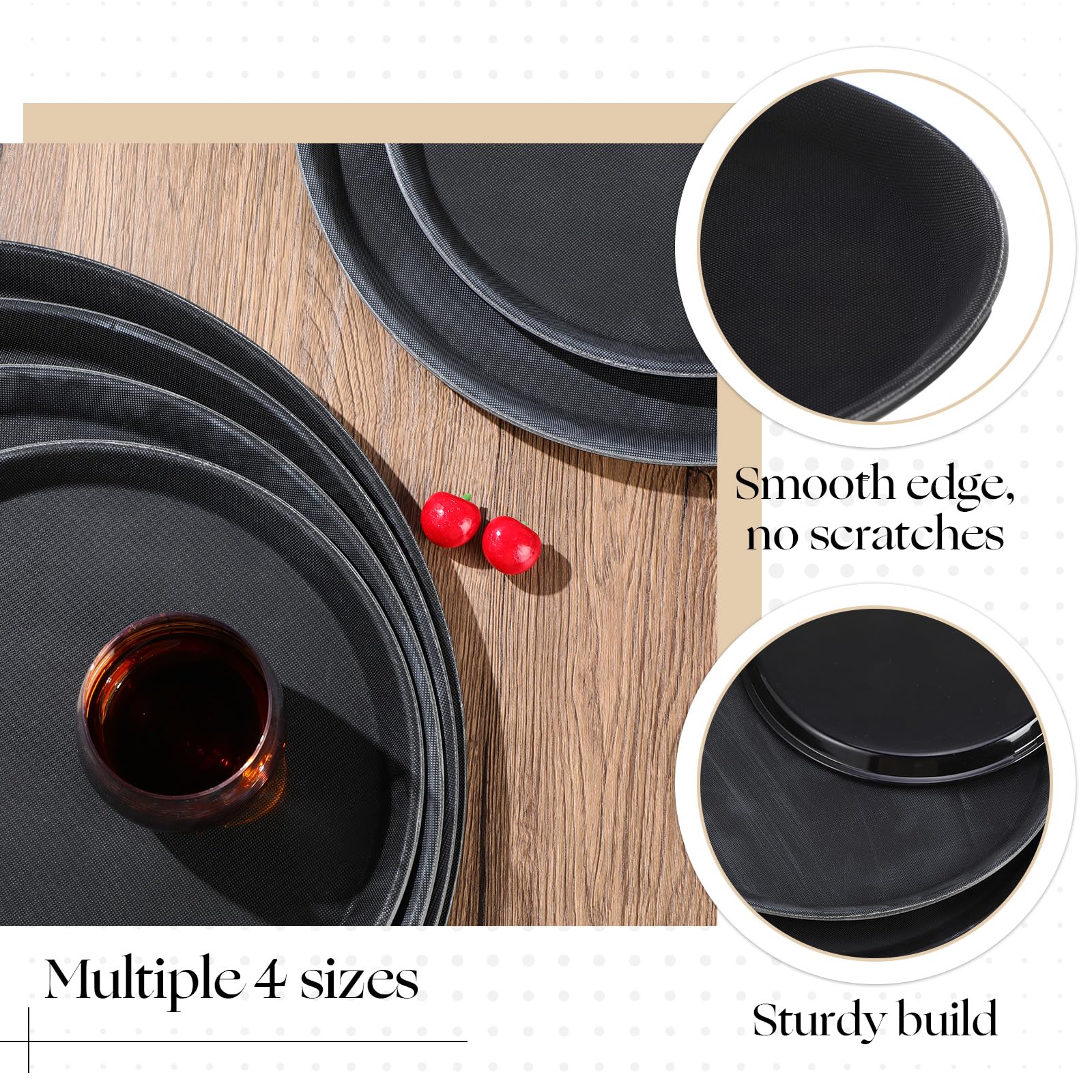Zopeal 8 vassoi da portata per ristorante, superficie antiscivolo, vassoio rotondo in plastica per alimenti, con bordi rialzati, per casa, cucina, ristorante, caffetteria, bar (28 cm, 35,6 cm, 40,6