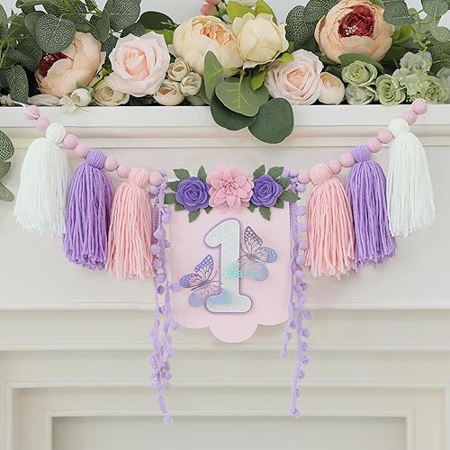 Vista 39 de Juego de decoración de primera fiesta con diseño de margaritas bohemias para silla de bebé, decoración de primera fiesta con adorno de pastel hecho