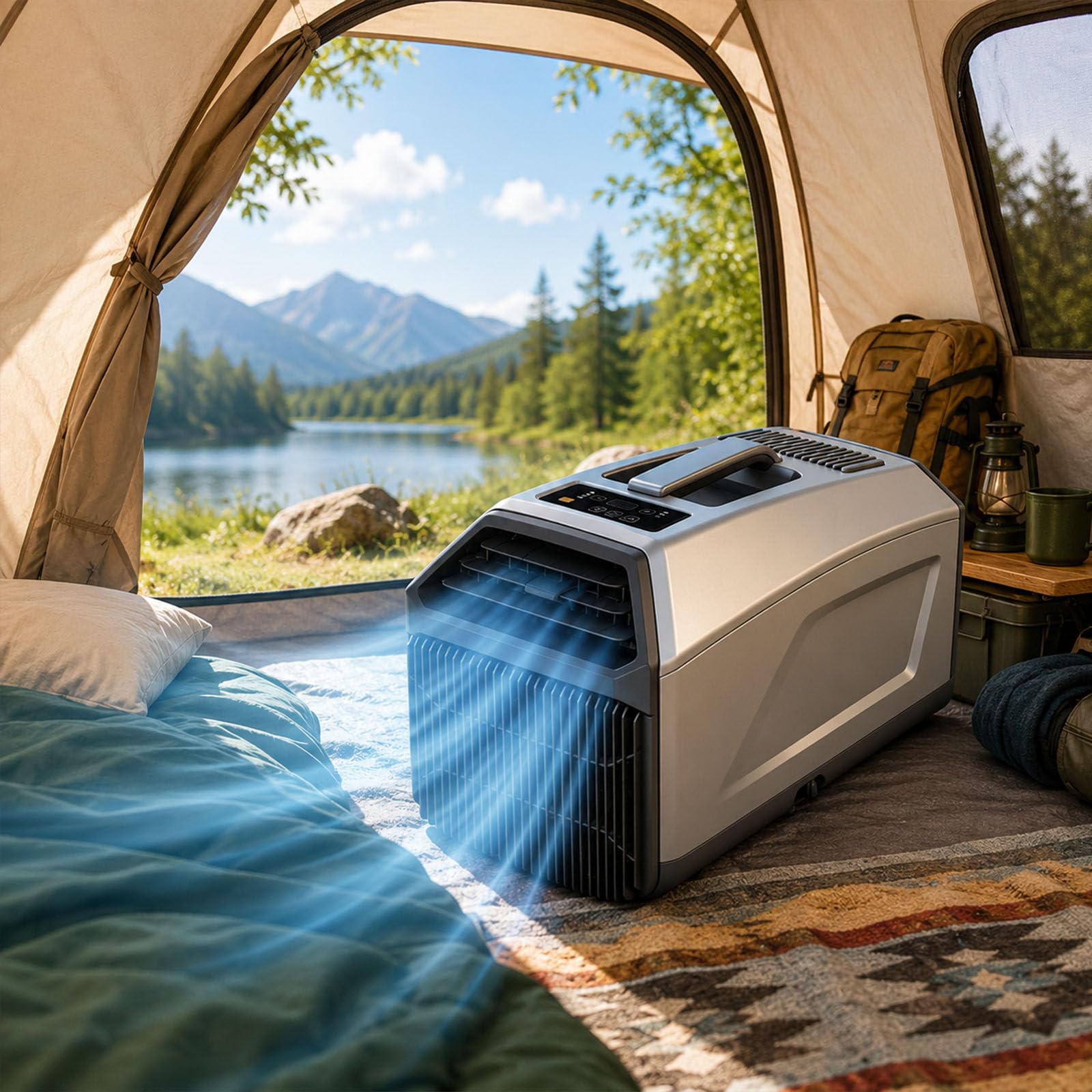 smafoseedding Mobile Air Conditioner,3 In 1 Portable Air Conditioner Unit,4500/5100 Btu Camping Ac Unit For Tent Rv Campervan,Dual Exhaust Hose,Self-Evaporation,24h Timer,Remote,Quiet Cooling 1500W