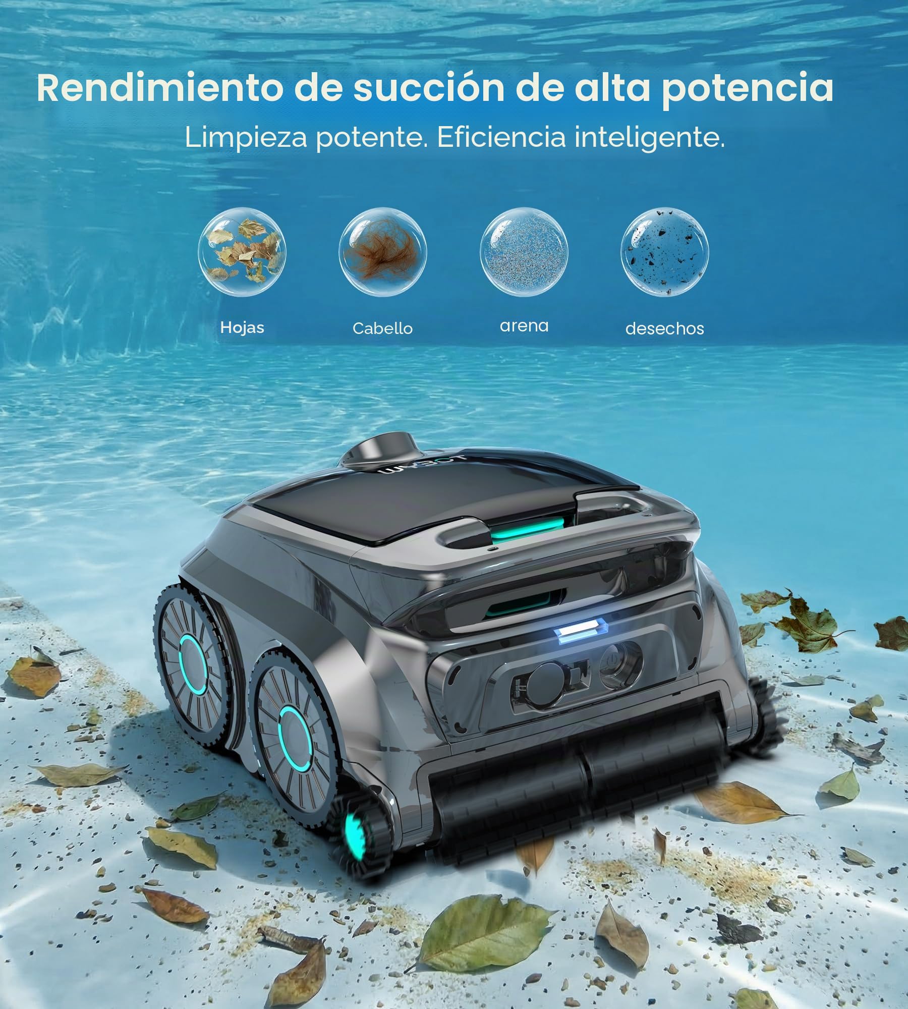 WYBOT OS600 Robot Piscina Limpiafondos, Inalámbrico, 120 Min Autonomía, Limpia Fondo Y Paredes, Navegación Inteligente, para Piscinas Enterradas Y sobre Suelo,Verde Claro Brumoso