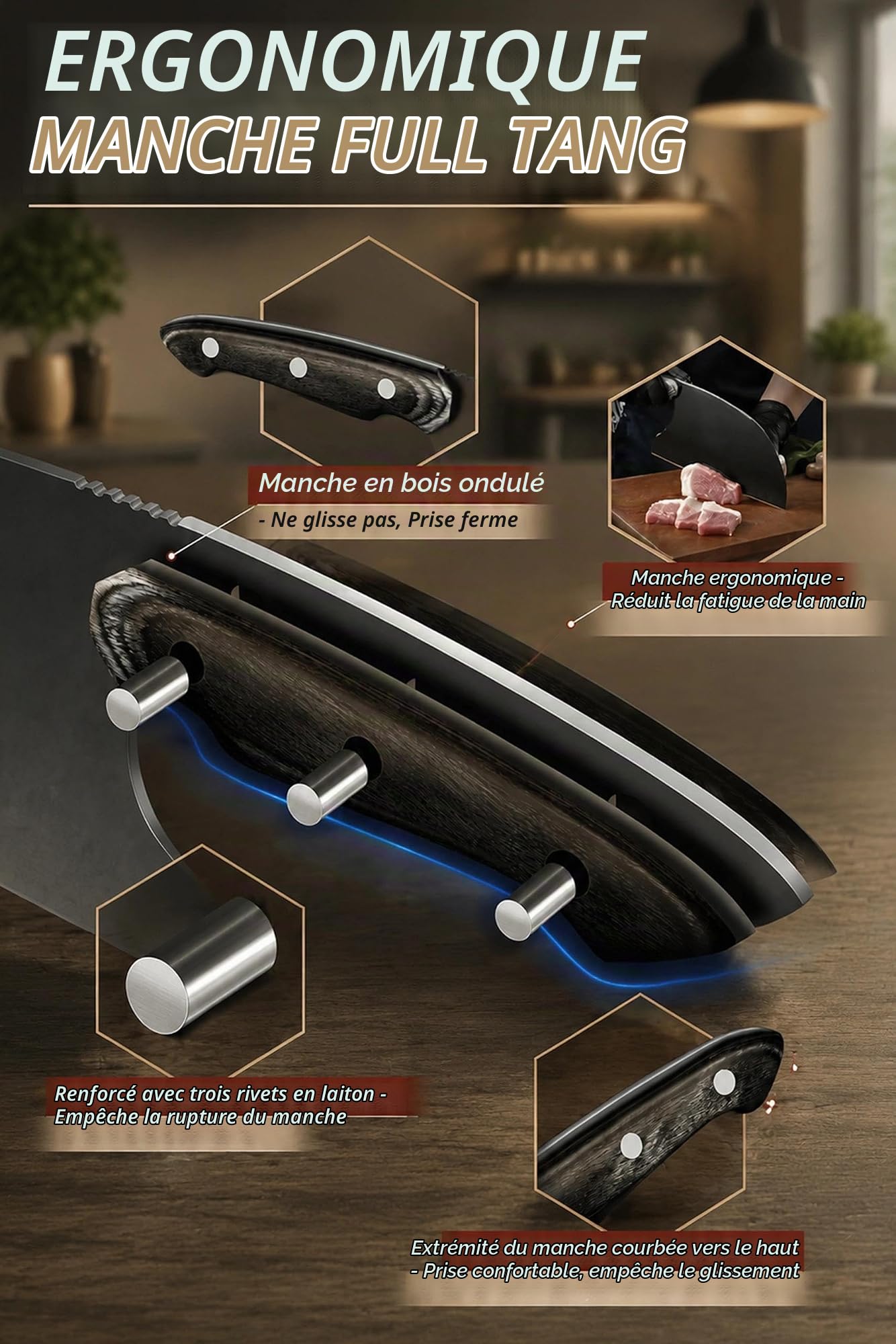 Dream Reach Ensemble de Couteaux de Cuisine 6 Pièces avec Housse et Aiguiseur pour Usage Domestique ou Extérieur
