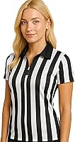 Murray Sporting Goods Women's Collared Referee Shirt - Black White Stripes Official Jersey for Sports Officiating, Halloween Costume, Uniform