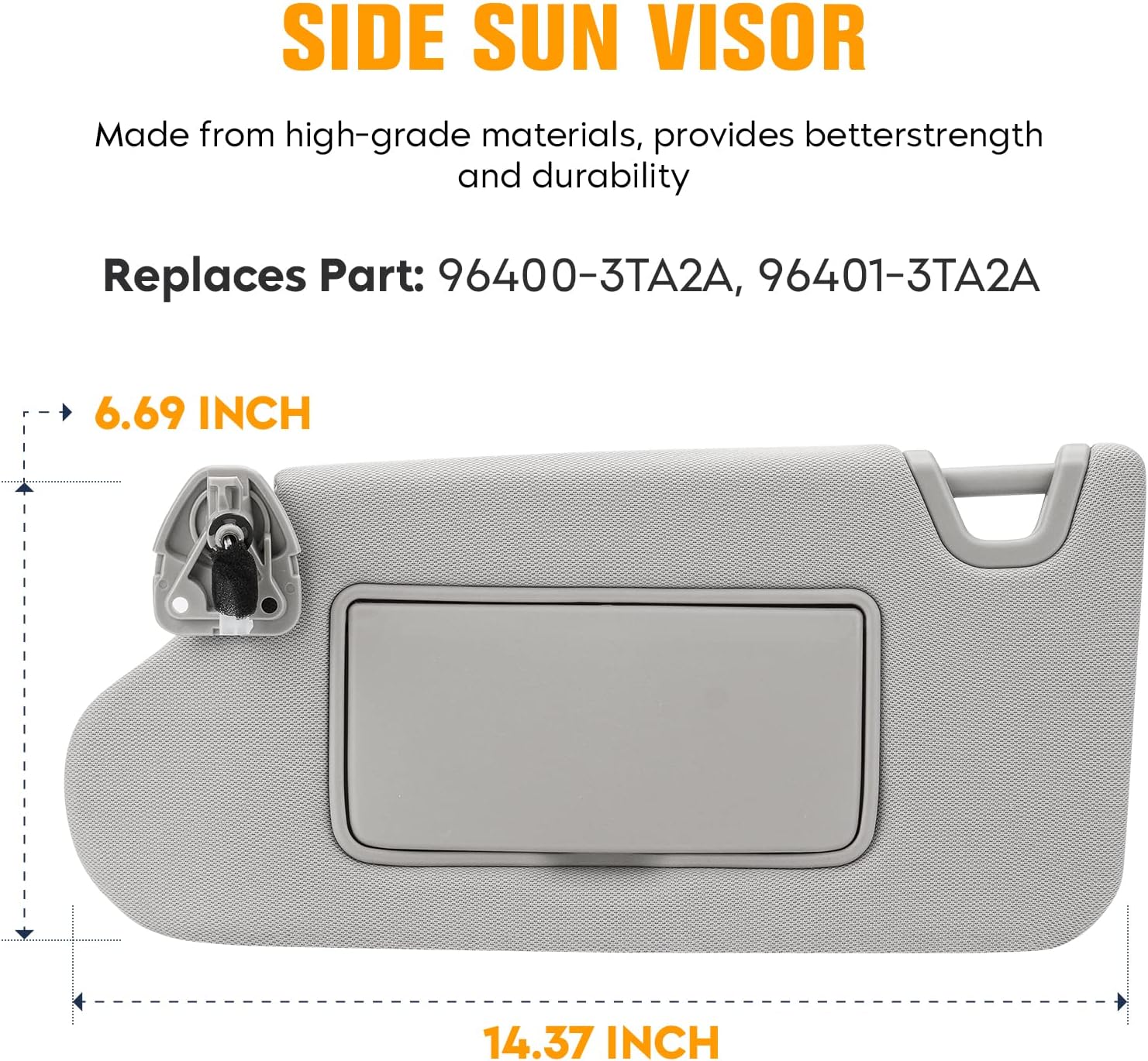 Left & Right Driver Passenger Side Sun Visor Gray with Light, Without Sunroof for Nissan Altima 2013 2014 2015 2016 2017 2018, Replace for 96400-3TA2A, 96401-3TA2A