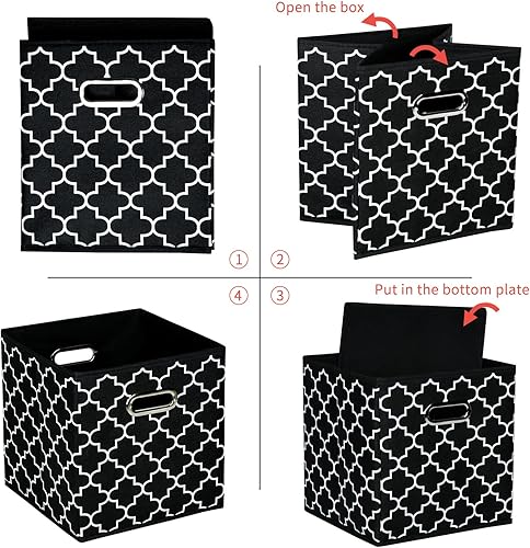 Vista 7 de Contenedores de almacenamiento de tela de tela, organizador de cubos de tela con asas dobles, cestas de almacenamiento plegables para el hogar