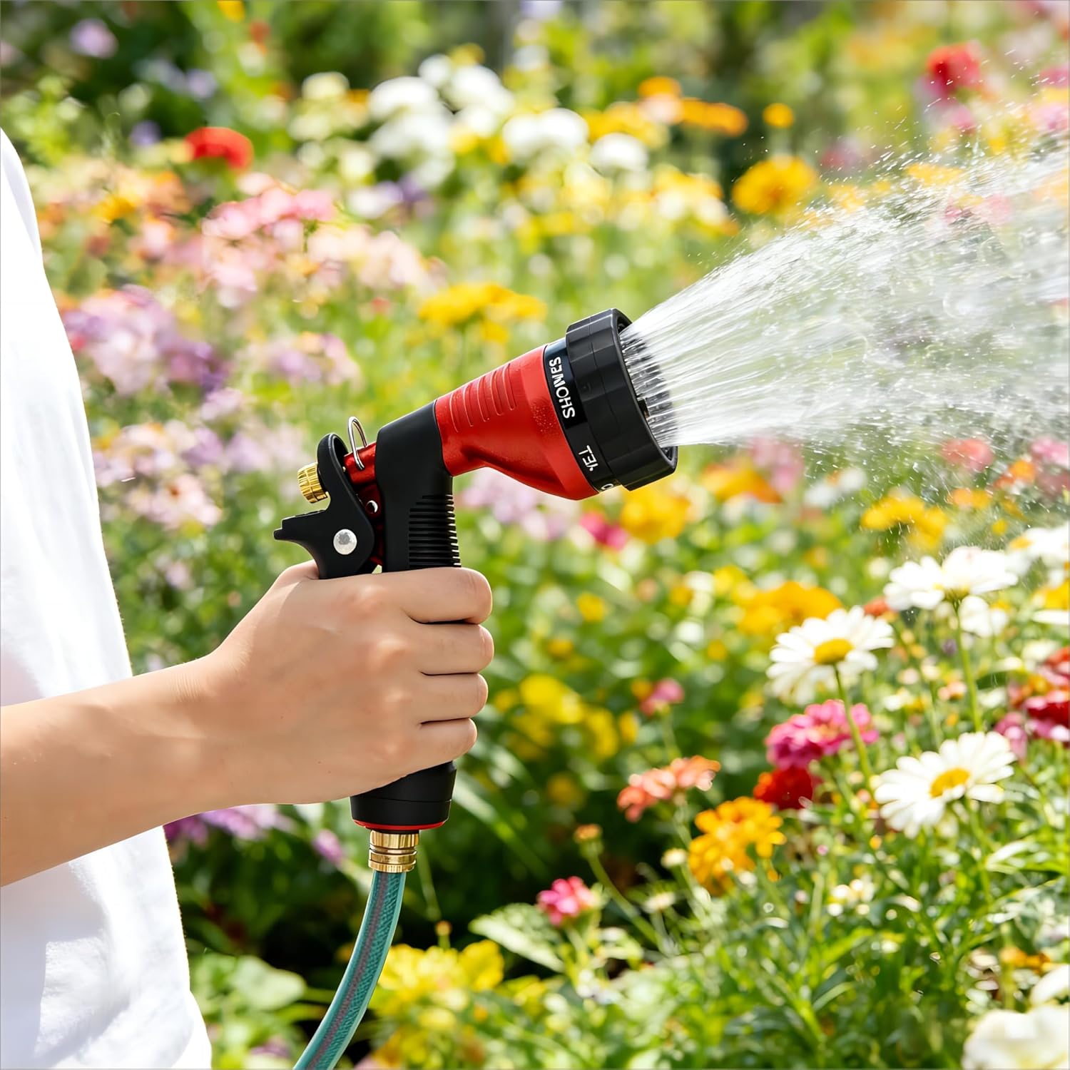 GREEN MOUNT Water Hose Nozzle Spray Nozzle, Metal Garden Hose Nozzle with Adjustable Spray Patterns, Perfect for Watering Plants, Washing Cars and Showering Dogs & Pets