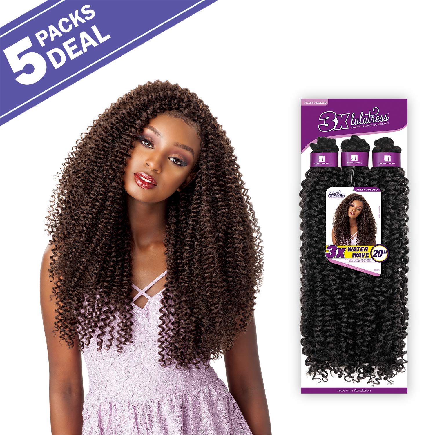 Sensationnel Crochet Braids Lulutress 3X Water Wave 20" (5-pack, 1B)