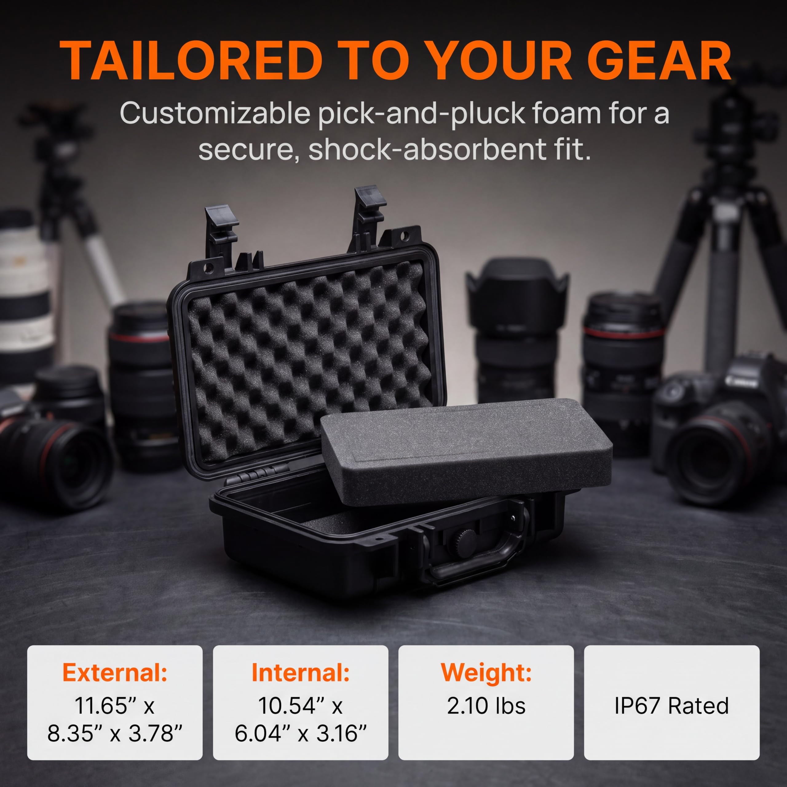 MEIJIA Portable All Weather Waterproof Protective Hard Case, Small Camera Case,Dry Case with Customizable Foam,Fit Use of Drones, Camera,Equipments, 11.65 ”x8.35”x3.78” — Amazon image 3