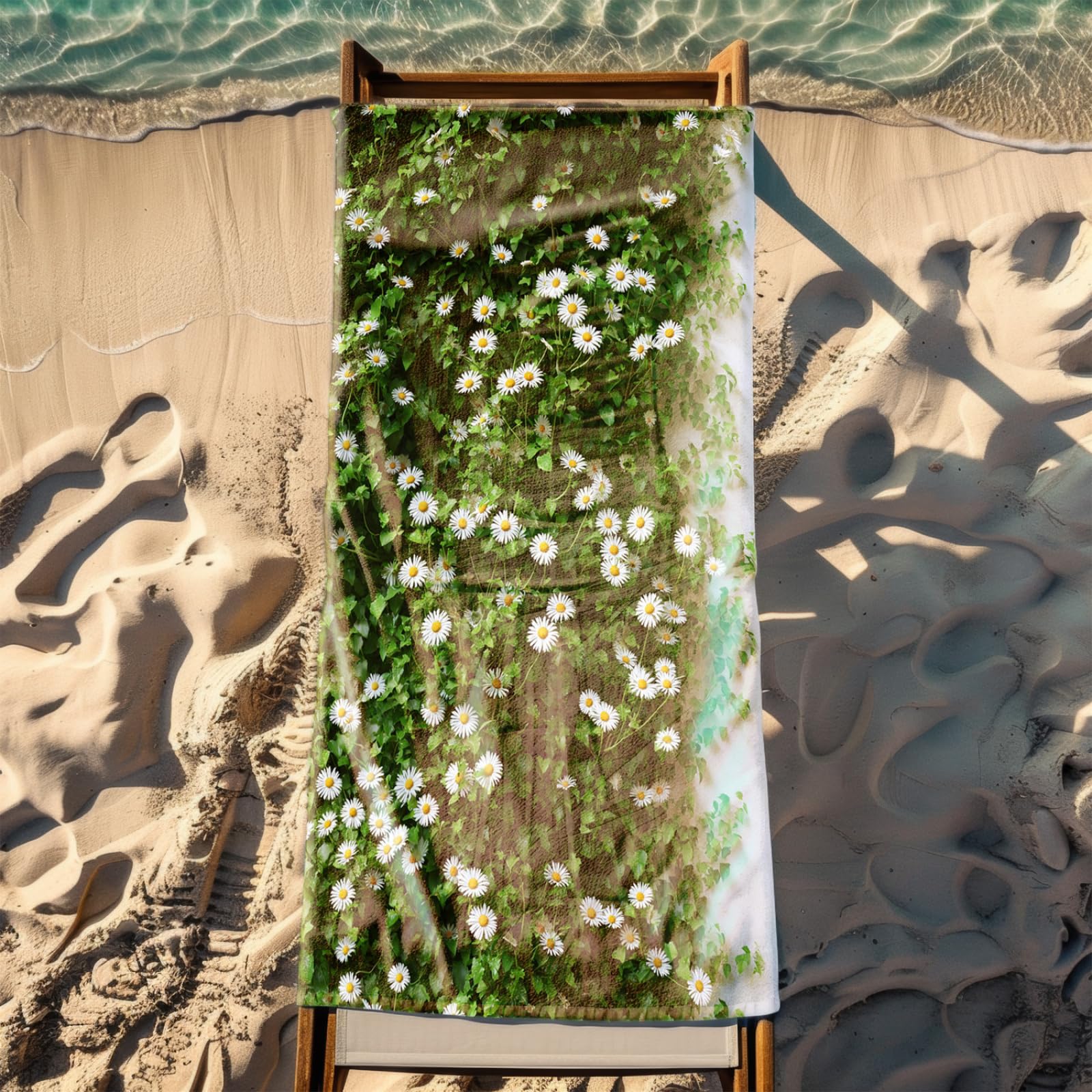 Genérico Toalla Playa 180X100 Agrupaciones De Flores Blancas Y Verdes