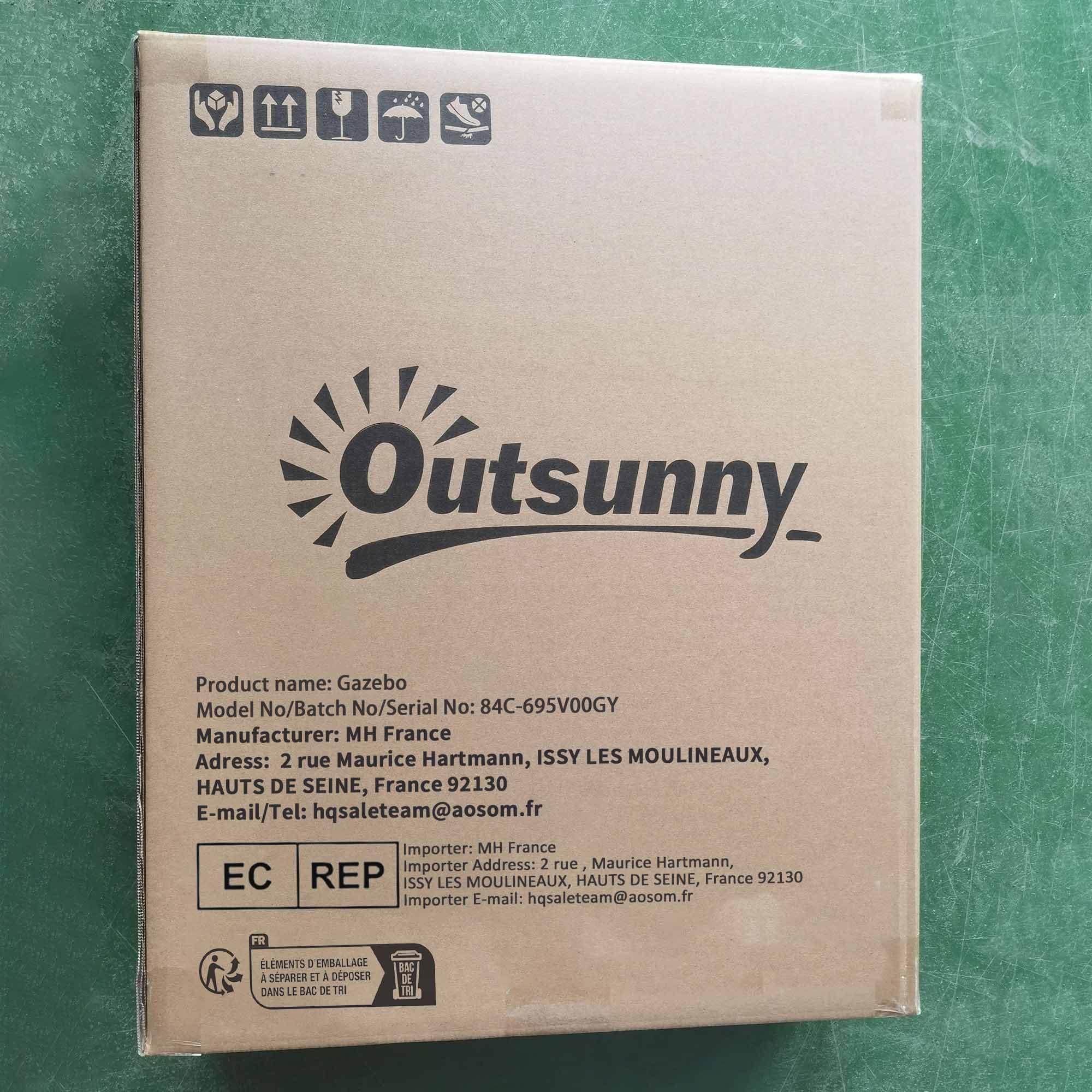 Outsunny Tonnelle de Jardin extérieur 3x3m Hydrofuge Acier Double Toit Gris