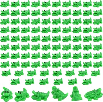 100pcs Mini Resin Crocodile Figurines, Alligator Statues Green