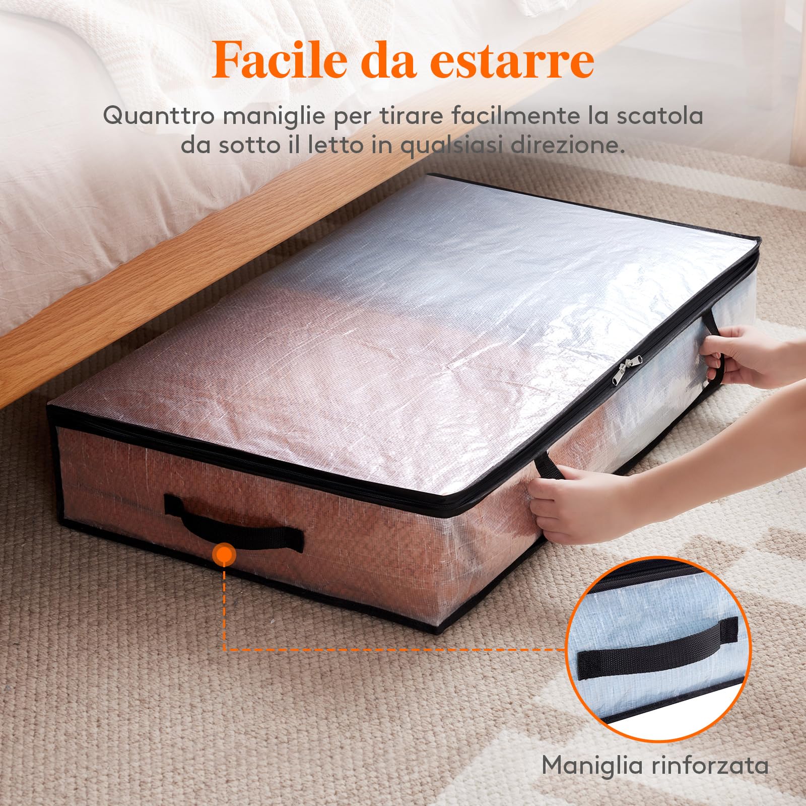 Lifewit 4 Pezzi Scatole per Vestiti Trasparente 60L, Contenitori Sottoletto Pieghevole con Manici, Scatole per Armadio en PP, Scatoloni trasloco, Organizzatore armadio per Vestiti, Coperte, Piumoni