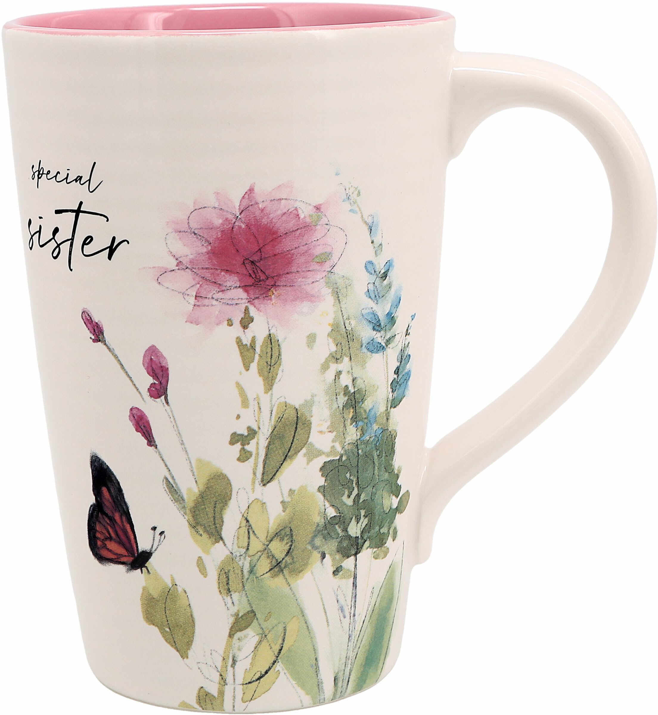 Pavilion - Special Sister 17-ounce Cup, Floral Pattern Coffee Mug, Butterfly Coffee Cup, Spring Summer Kitchen Ideas, Sister Gifts Microwave & Dishwasher Safe, 1 Count, Cream