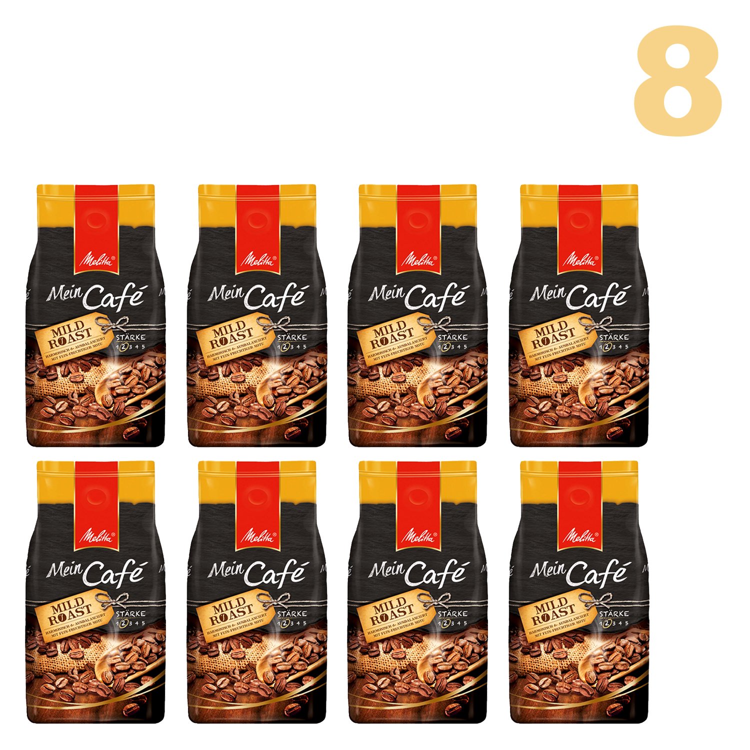 Melitta Mein Café Mild Roast, Kaffeebohnen, 8x 1000g (8000g) - Kaffee mit feiner fruchtiger Note!
