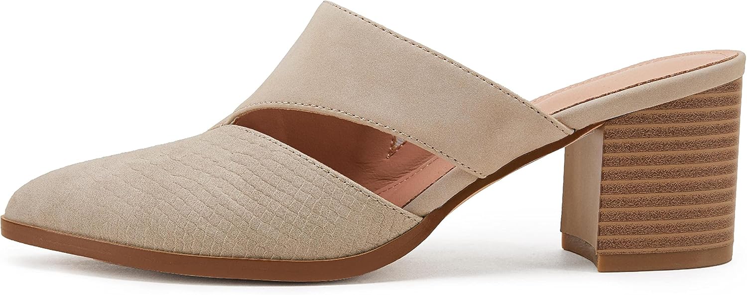 Syktkmx Women's Cutout Backless Mules Slip On Closed Toe Chunky Stacked Heeled Sandals - Image 4